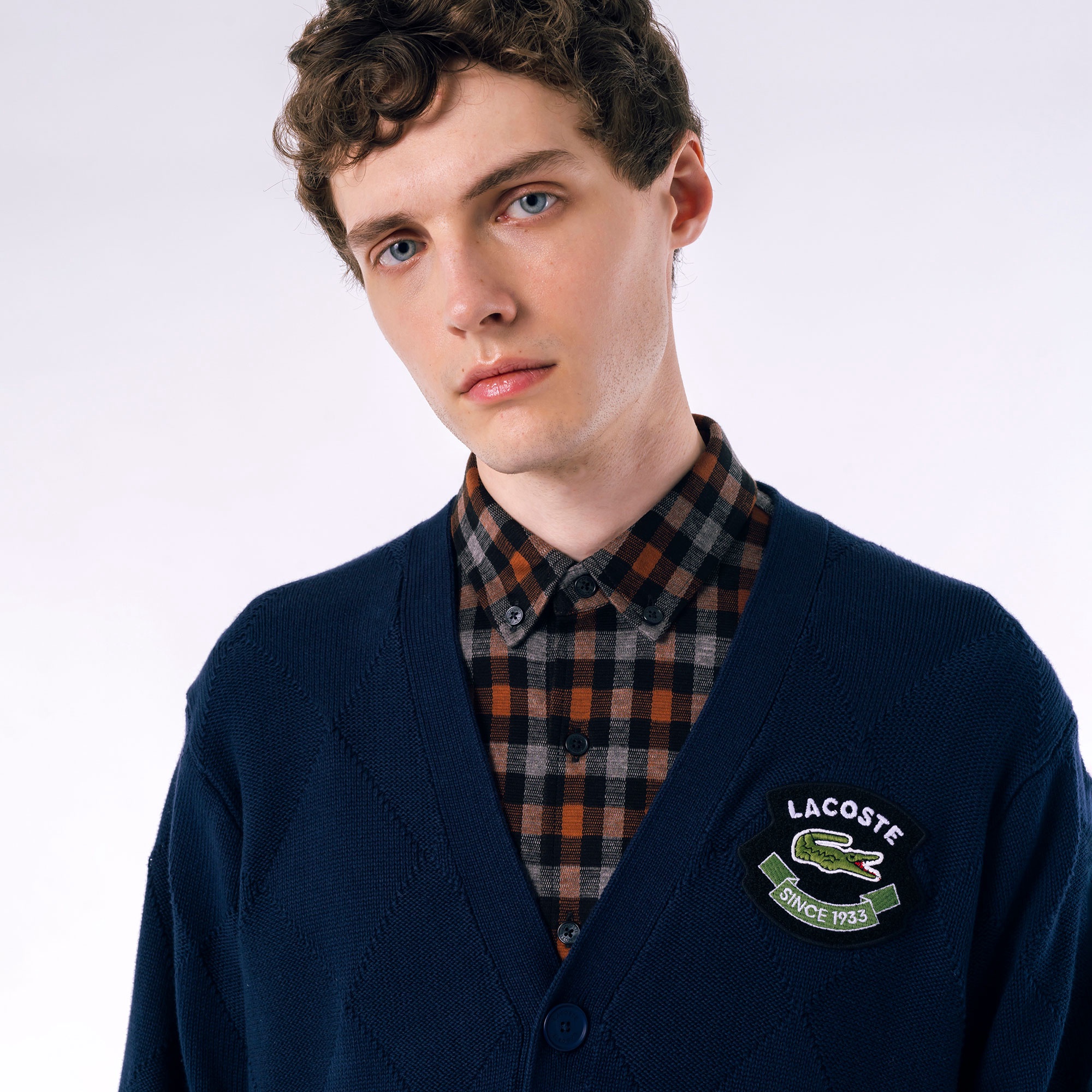 トーナルアーガイルVネックコットンニットセーター