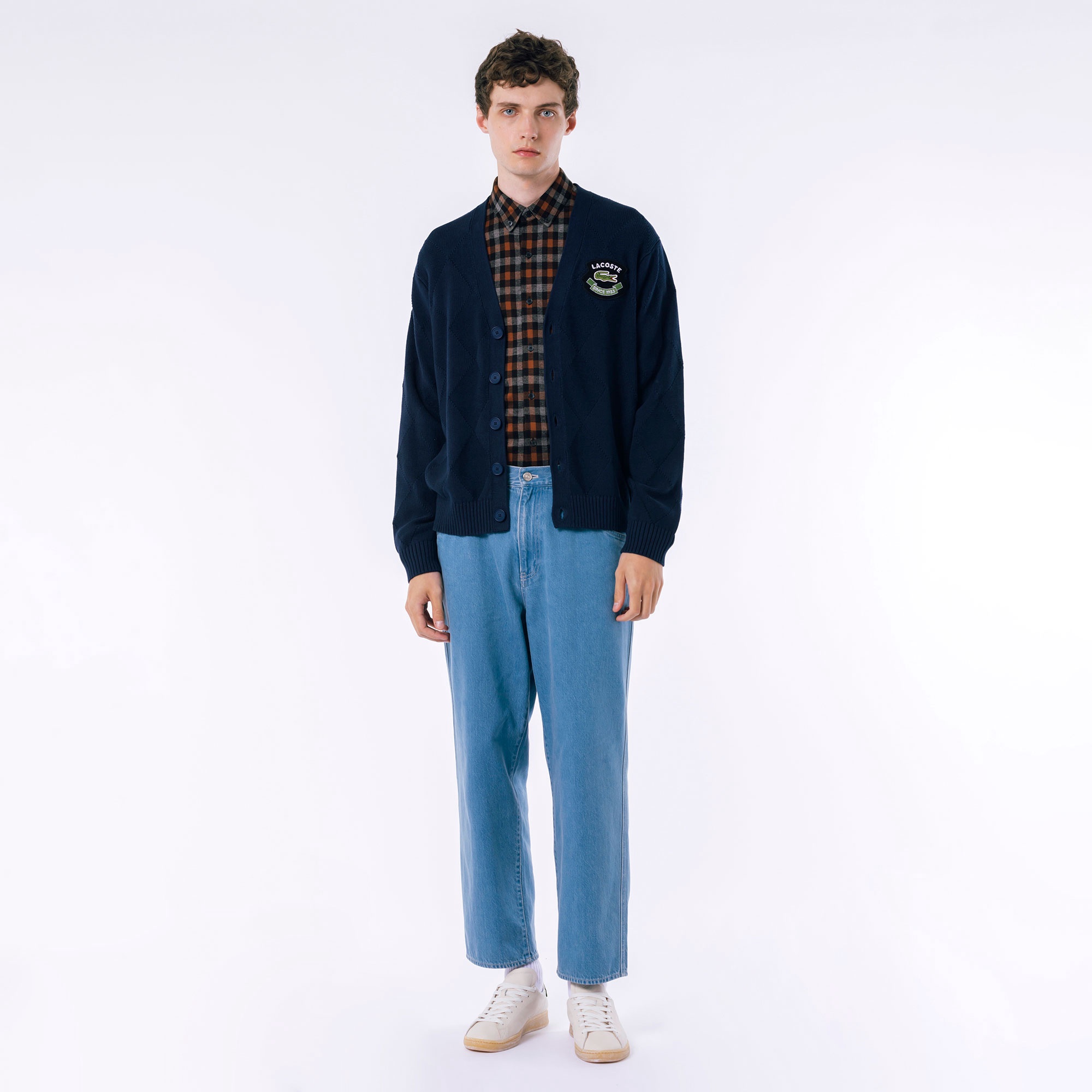 トーナルアーガイルVネックコットンニットセーター