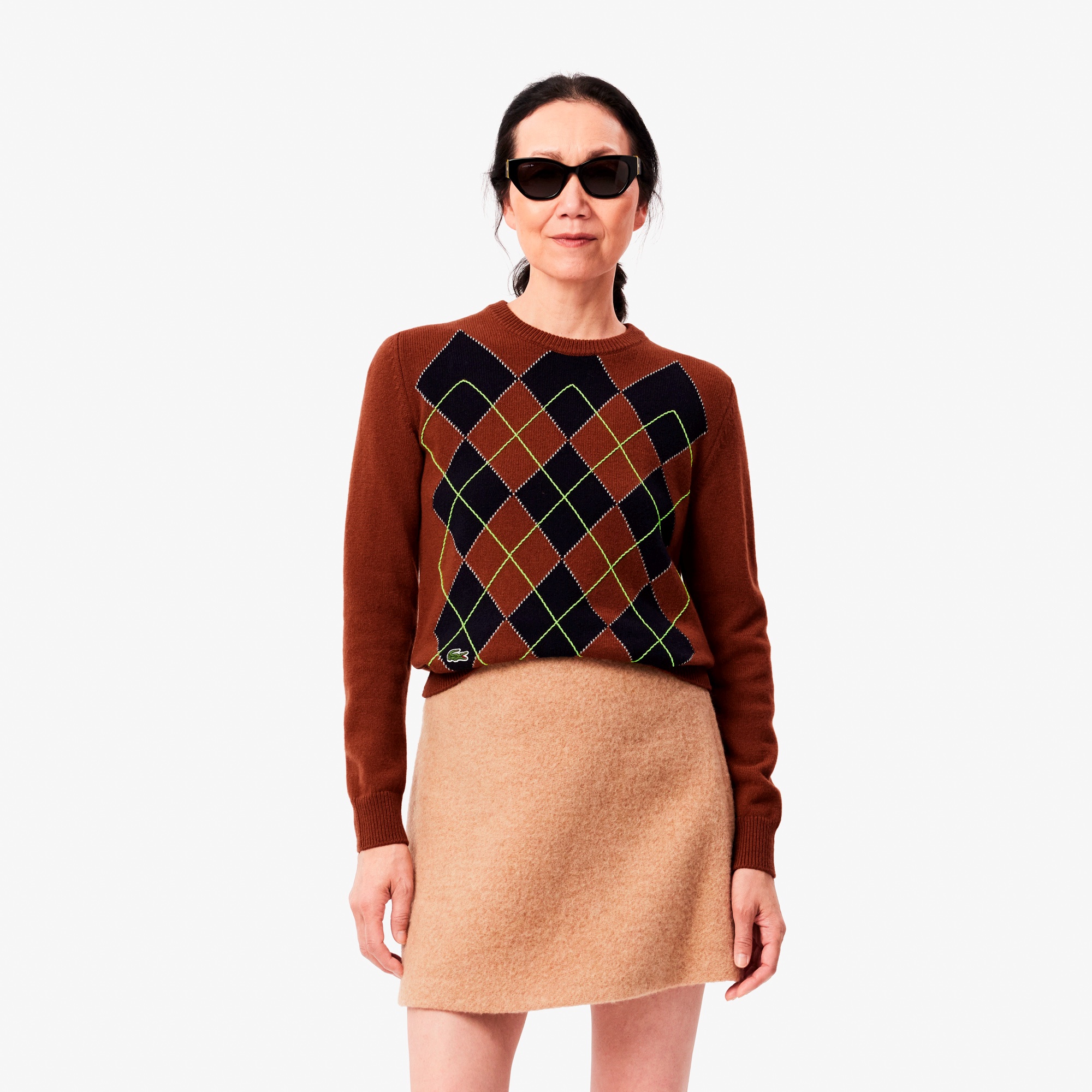 配色ステッチアーガイルジャカードニットセーター