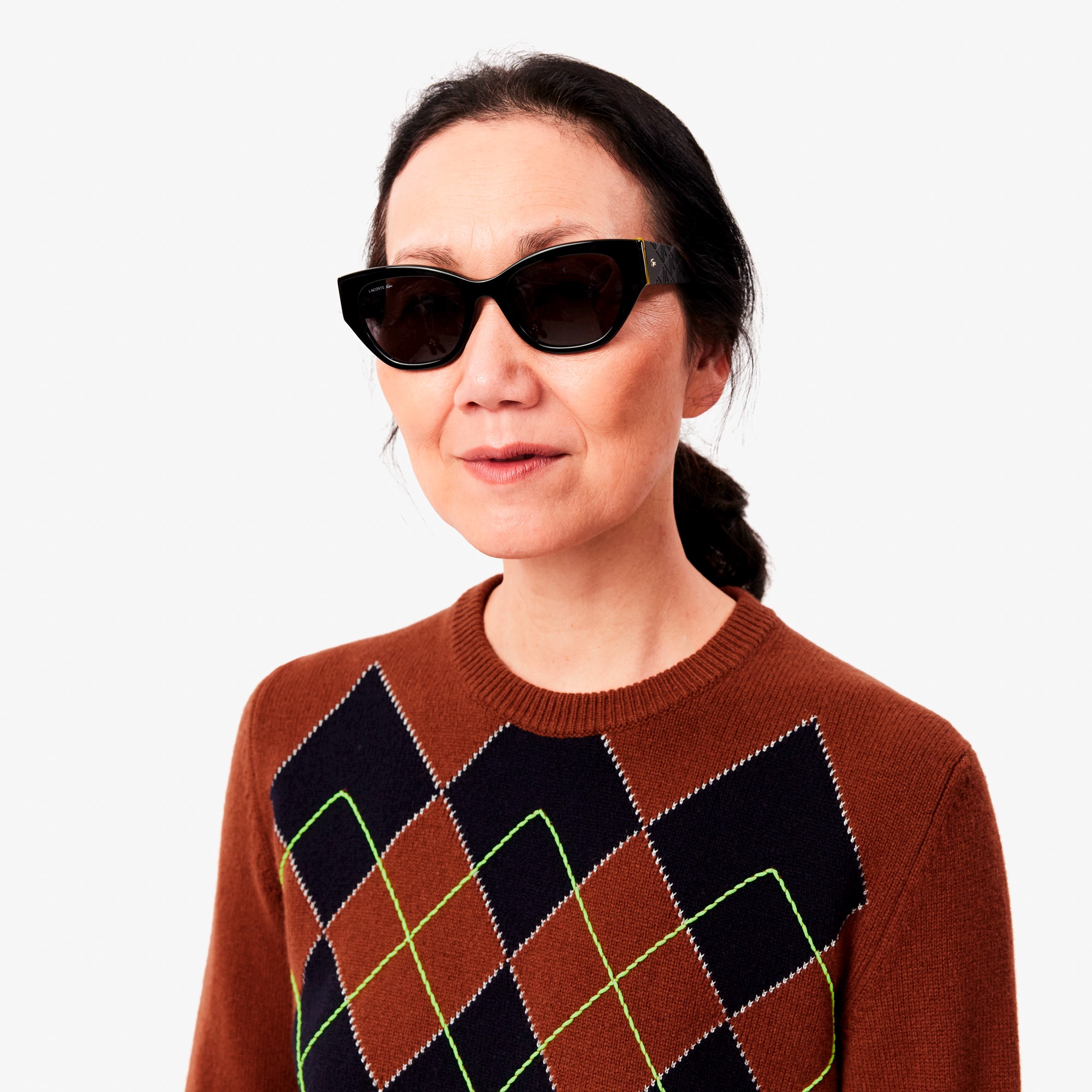 配色ステッチアーガイルジャカードニットセーター