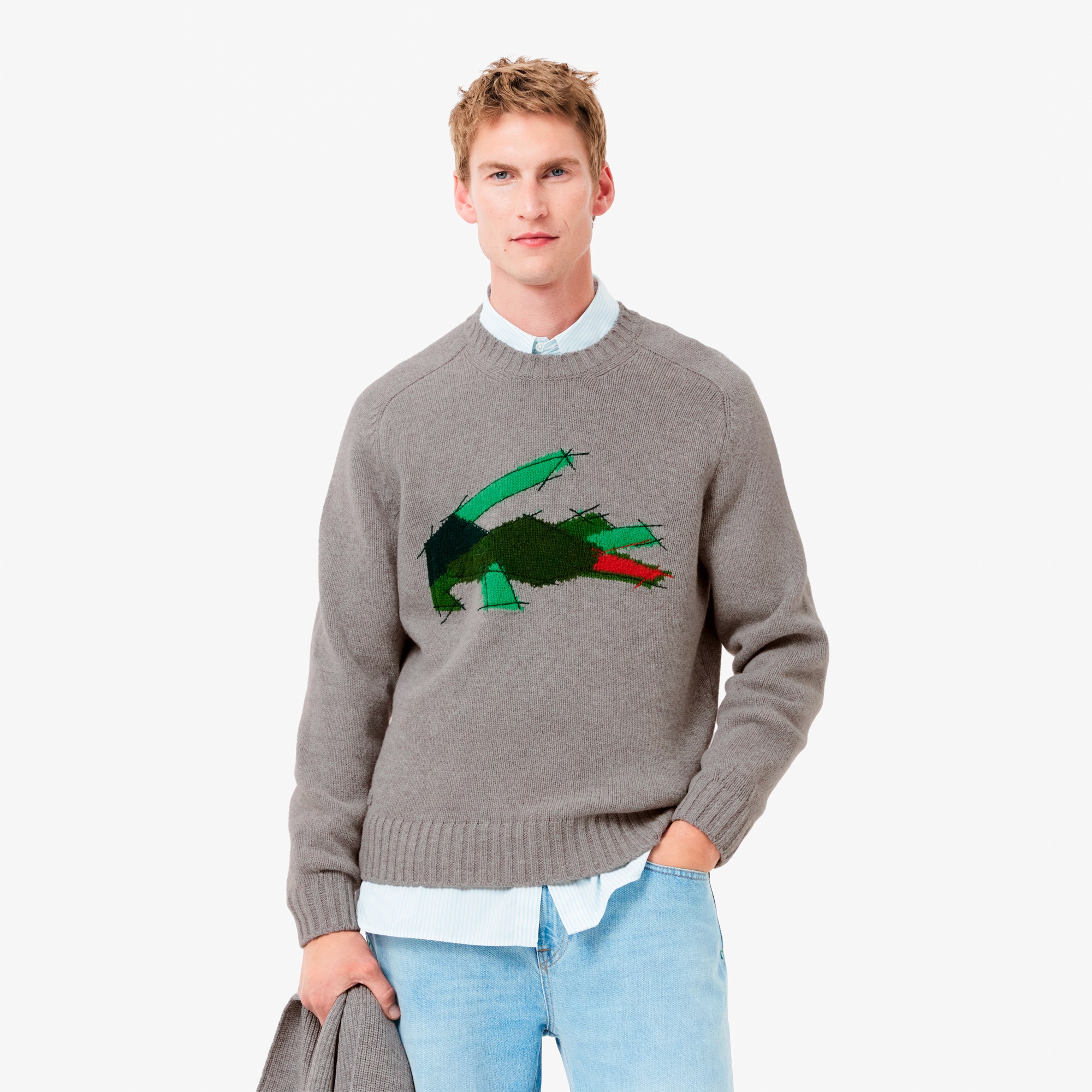 グラフィカルワニロゴジャカードニットセーター