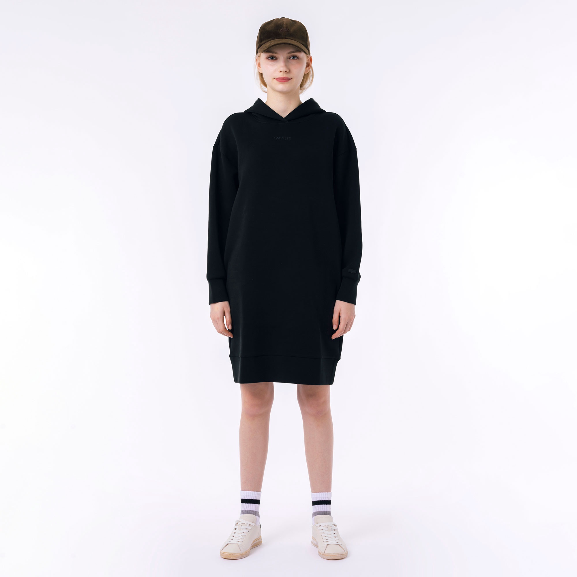 ブランドネームロゴステッチダブルフェイススウェットフーディードレス
