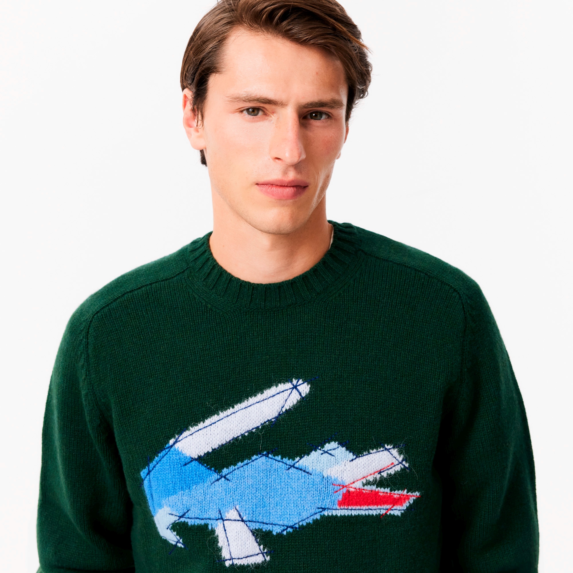 グラフィカルワニロゴジャカードニットセーター