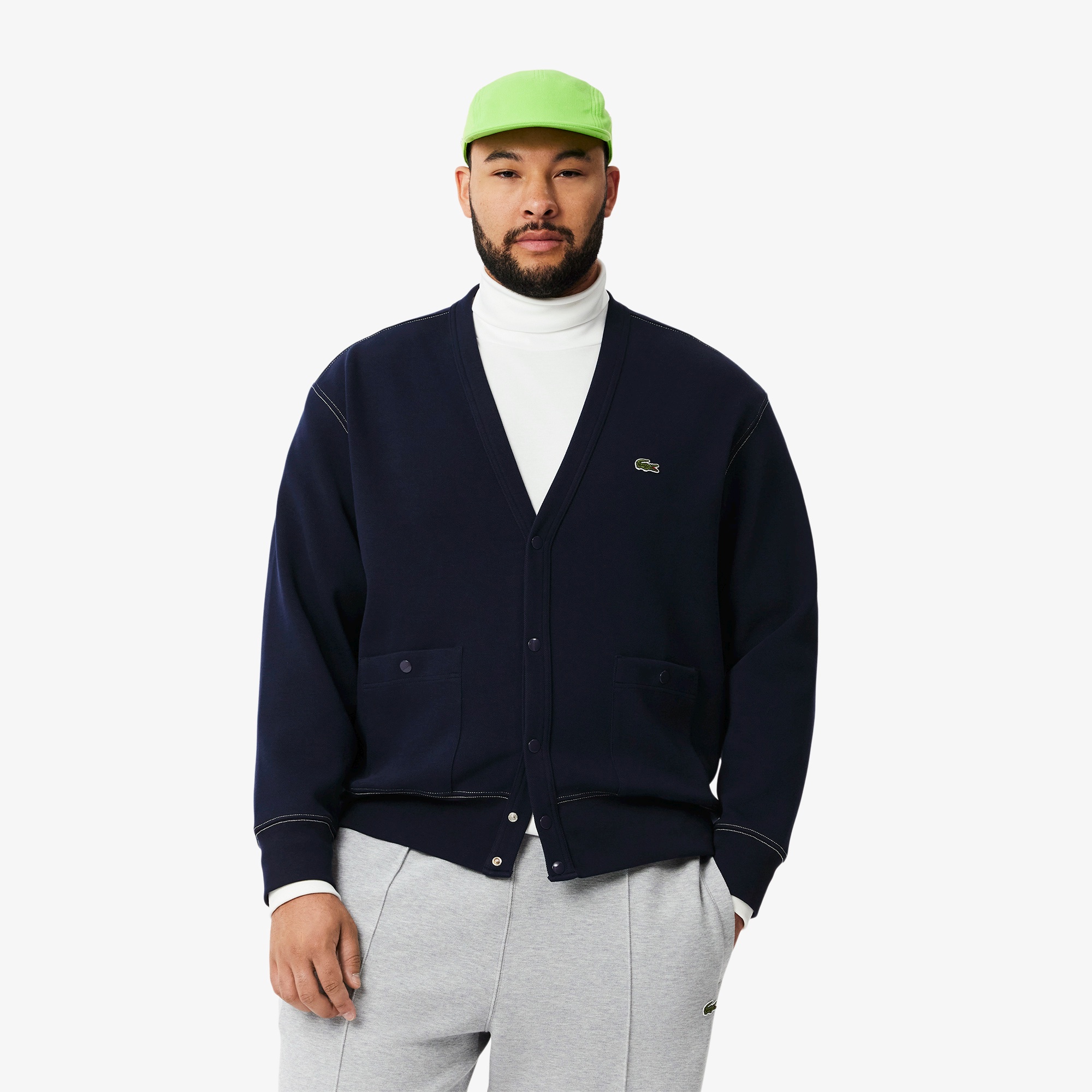 スクエアポケットダブルフェイス鹿の子カーディガン