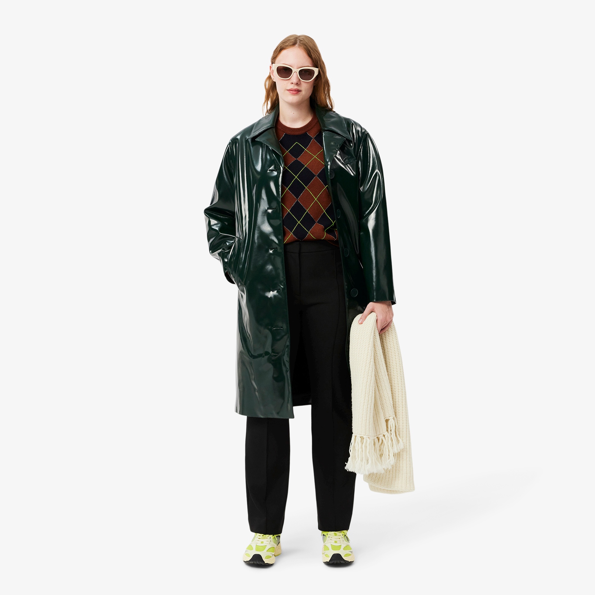 配色ステッチアーガイルジャカードニットセーター