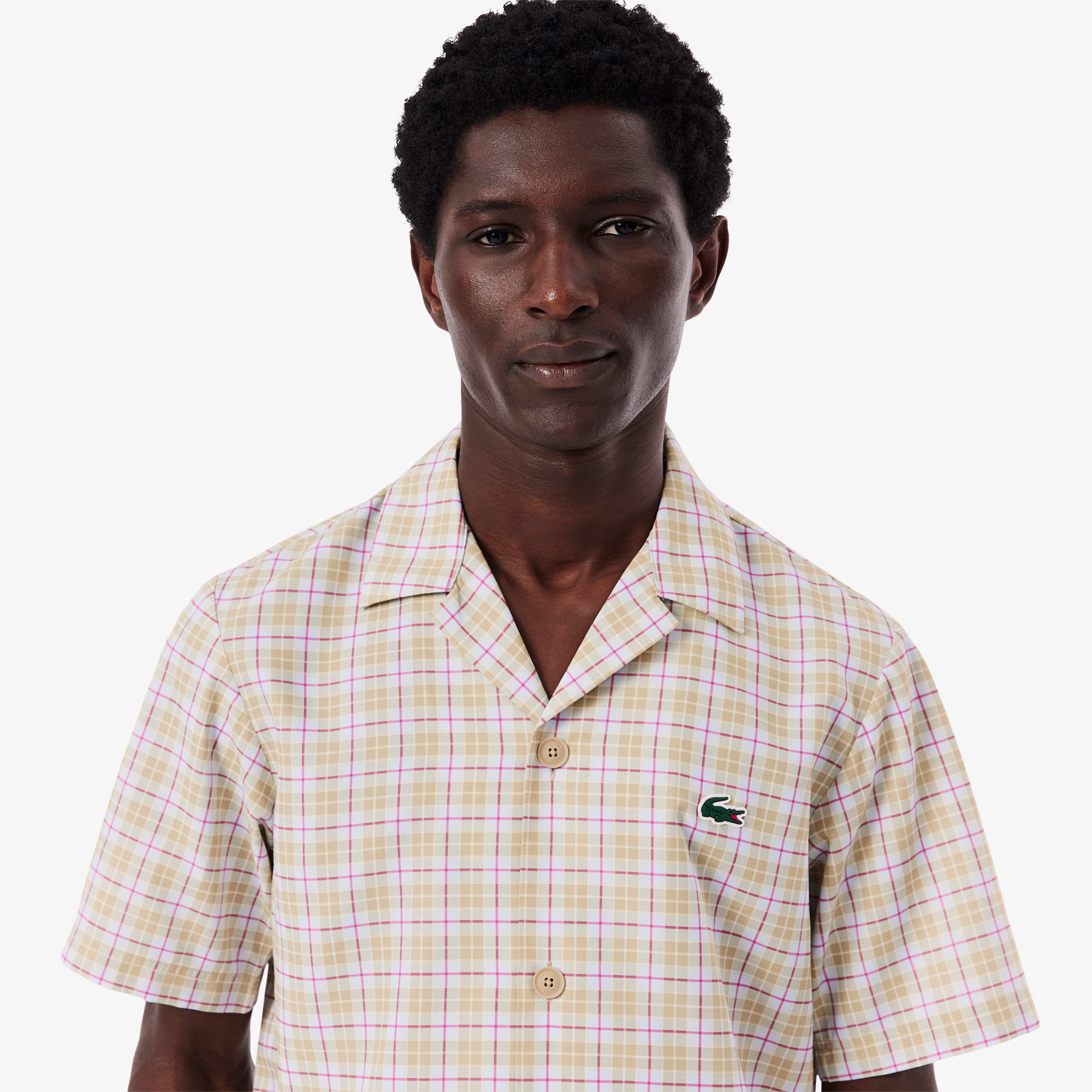 ラコステゴルフチェックオープンカラーシャツ