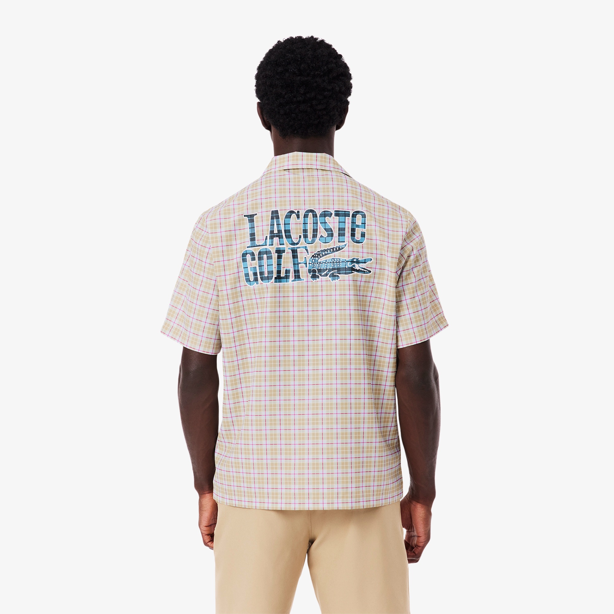 ラコステゴルフチェックオープンカラーシャツ