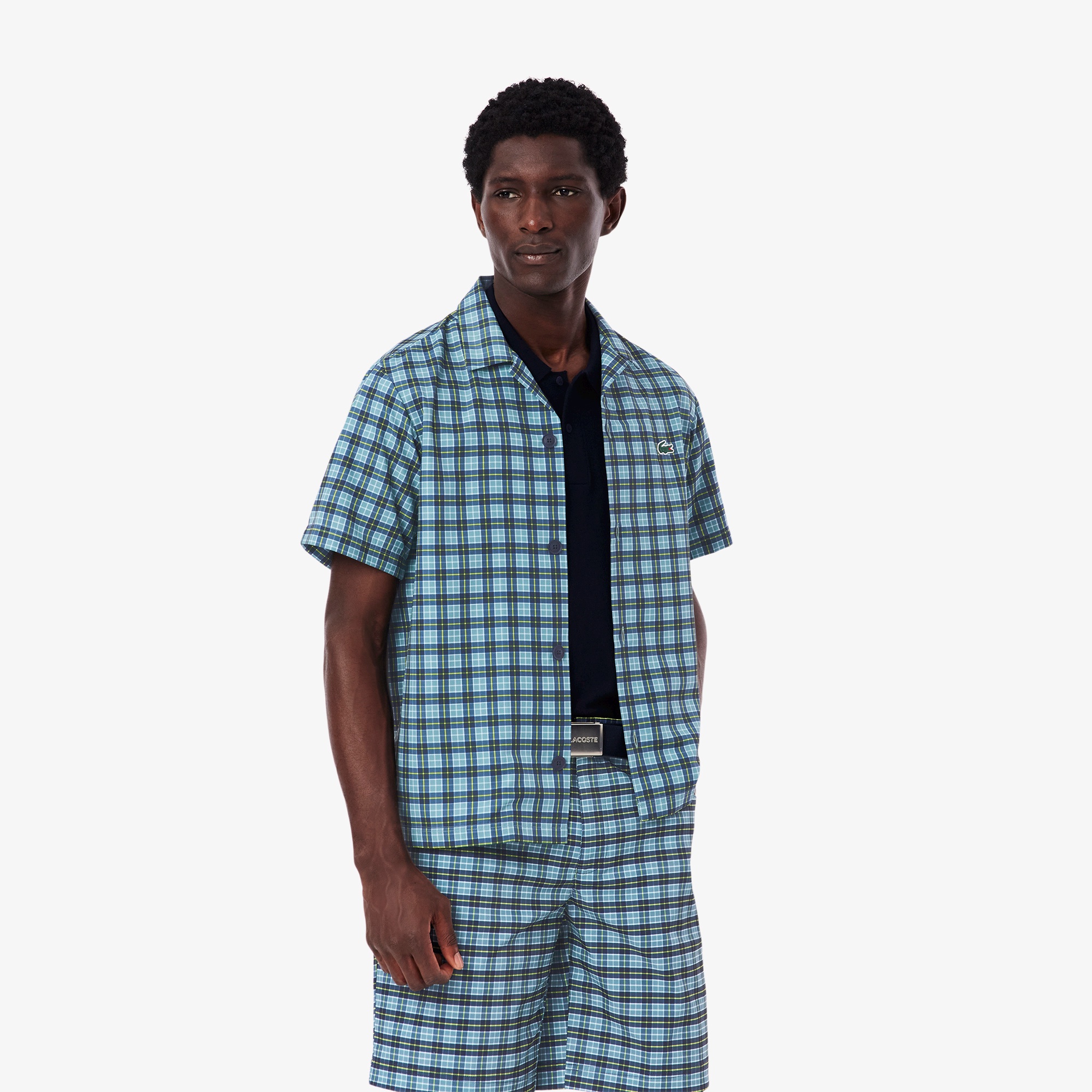 ラコステゴルフチェックオープンカラーシャツ