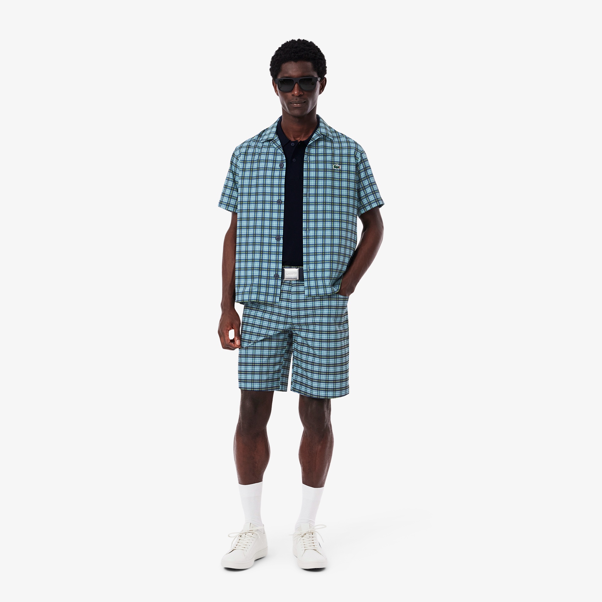 ラコステゴルフチェックオープンカラーシャツ