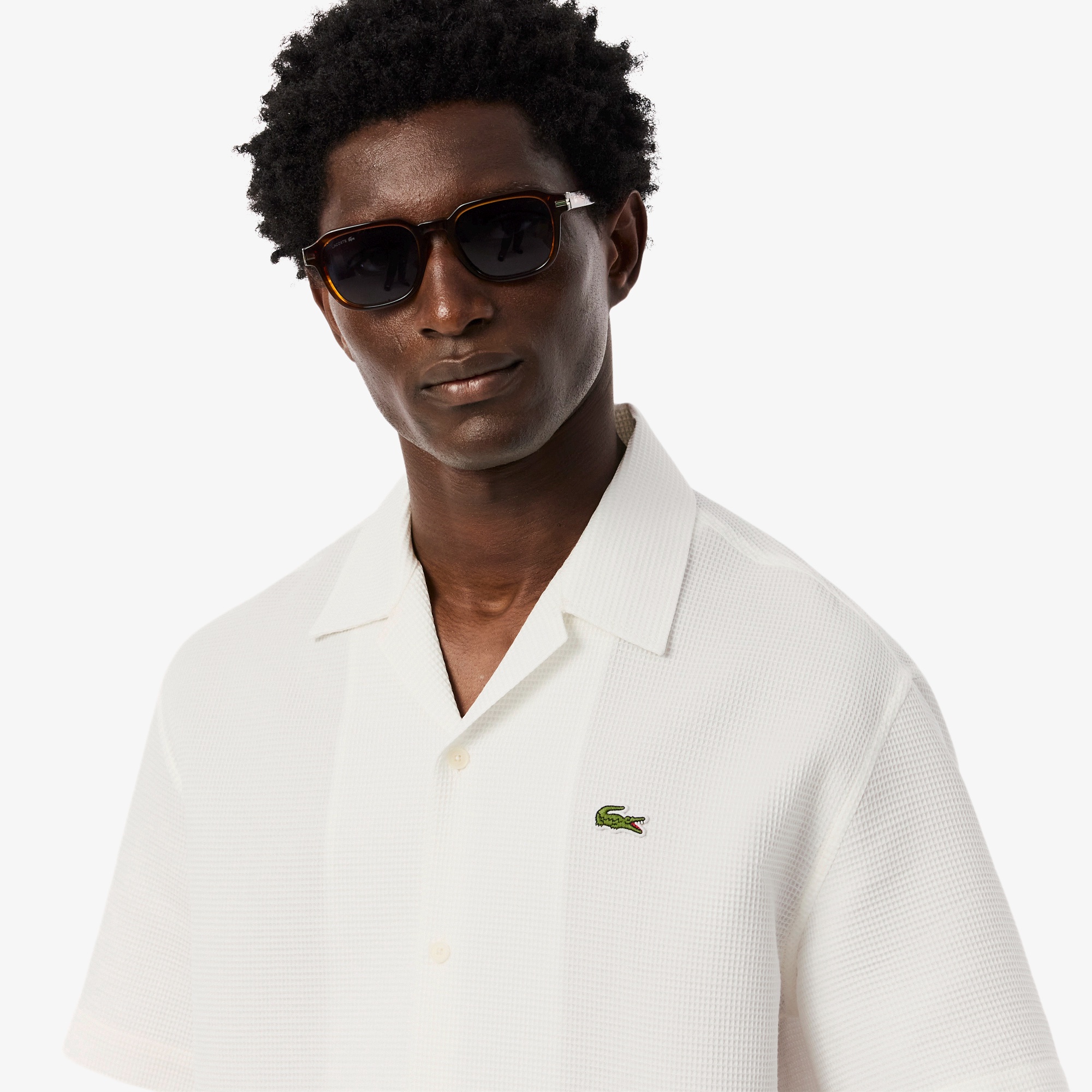 ワッフルニットオープンカラーシャツ