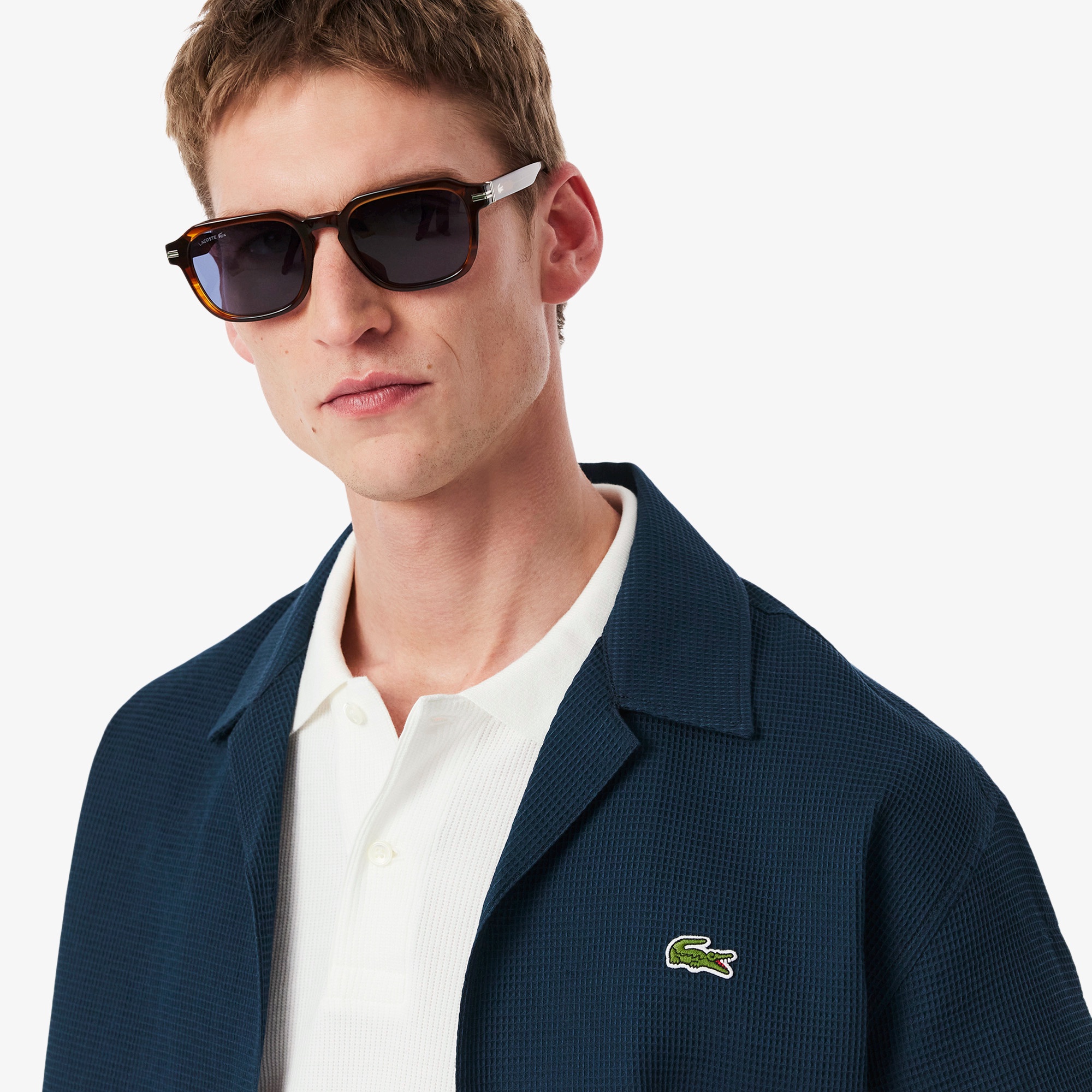 ワッフルニットオープンカラーシャツ