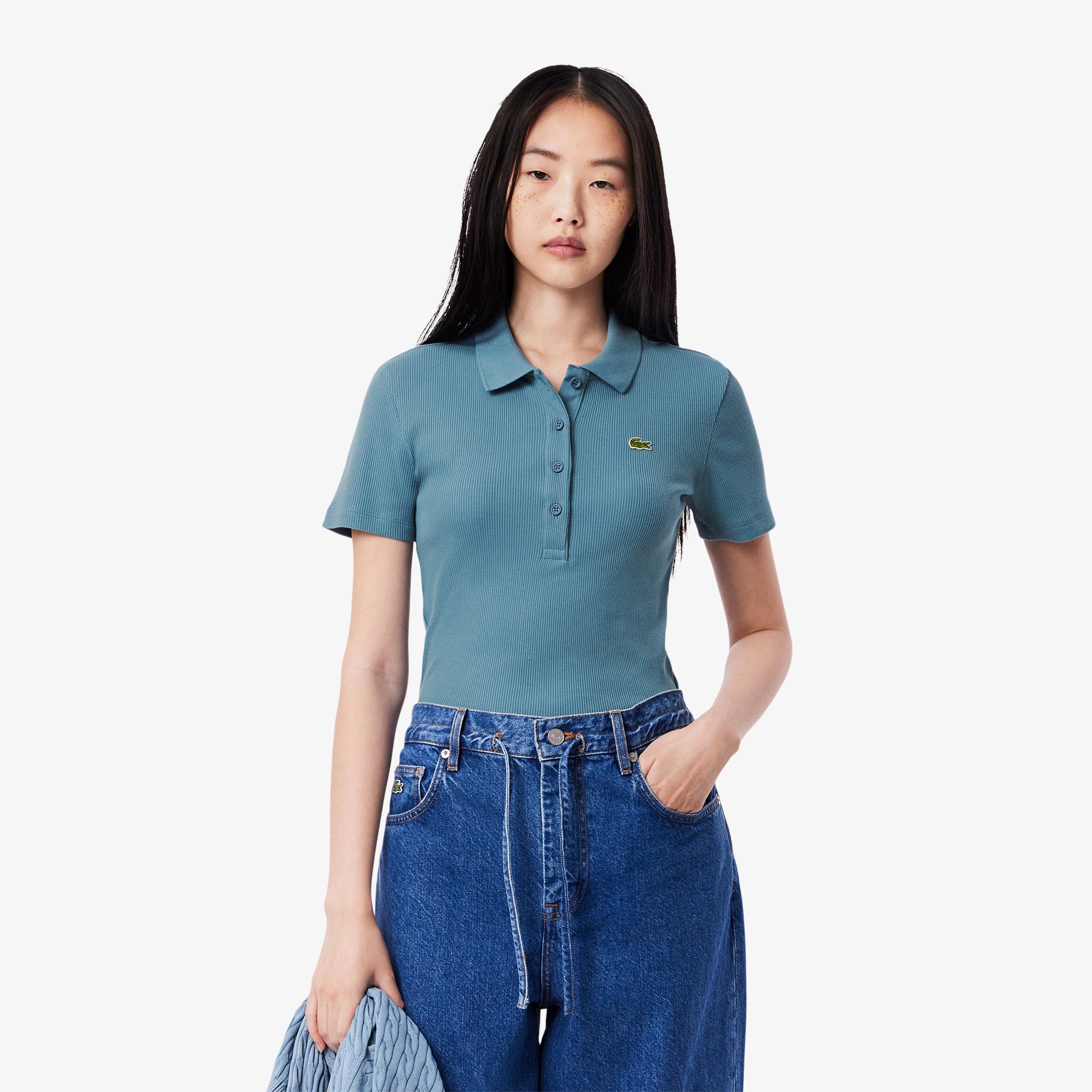 タイトフィットリブニットポロシャツ