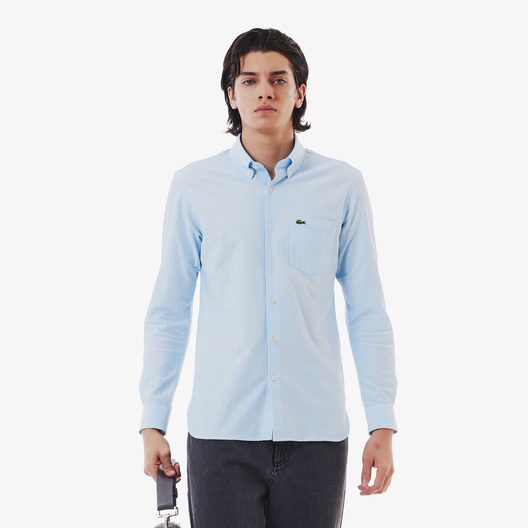 ジャカードストライプボタンダウンジャージシャツ