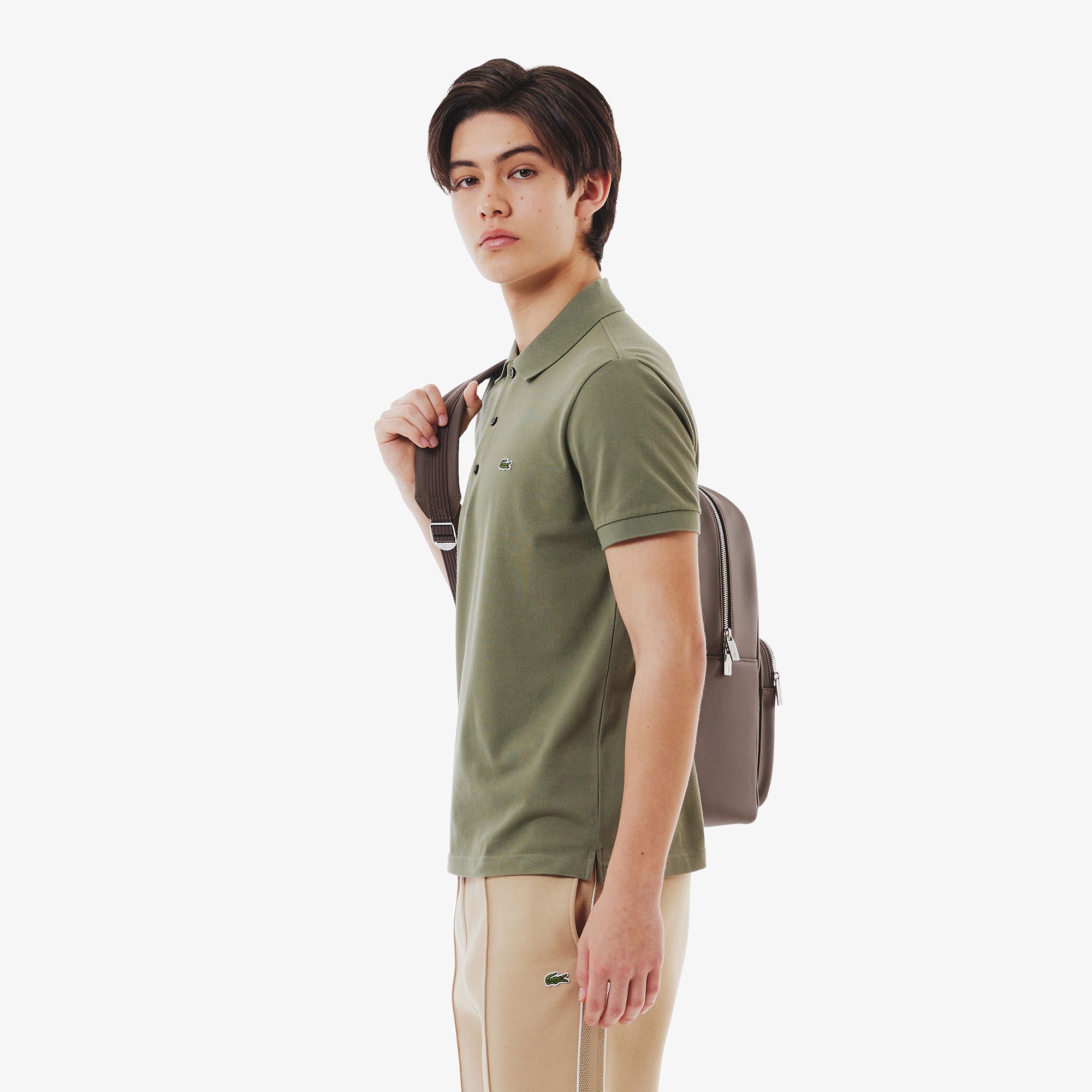 スリムフィットソリッドポロシャツ (半袖)