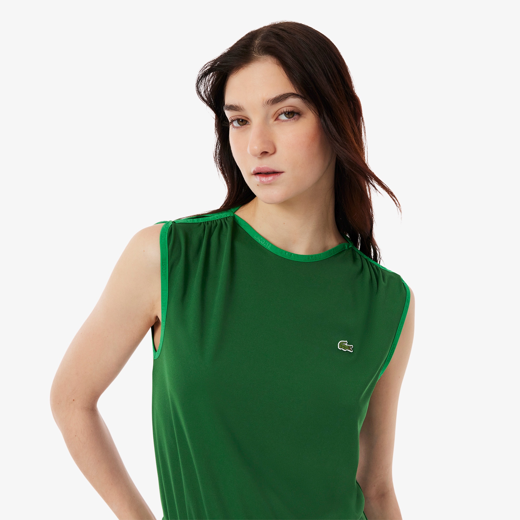 ジャカードトリムノースリーブドレス