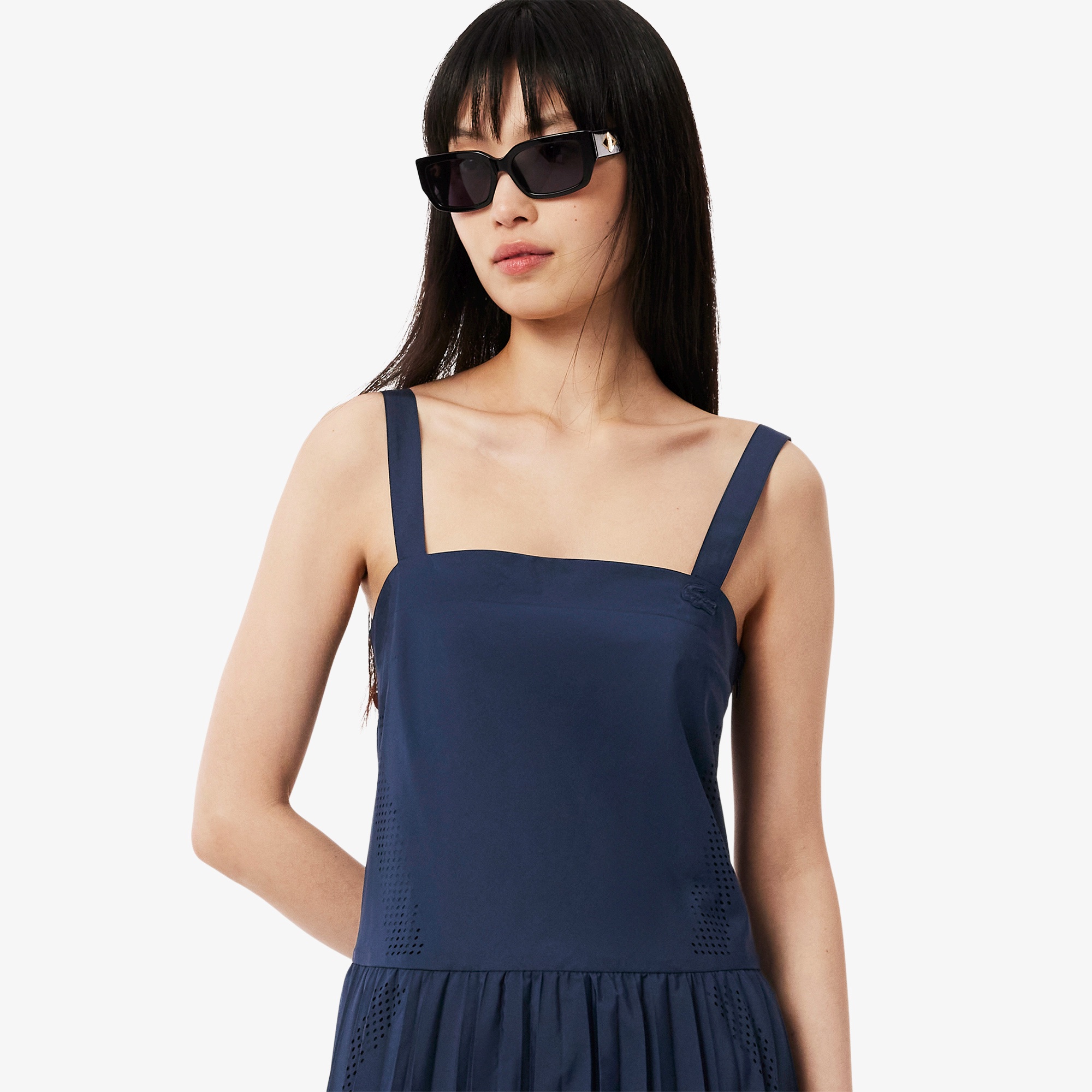 ロングプリーツストラップドレス