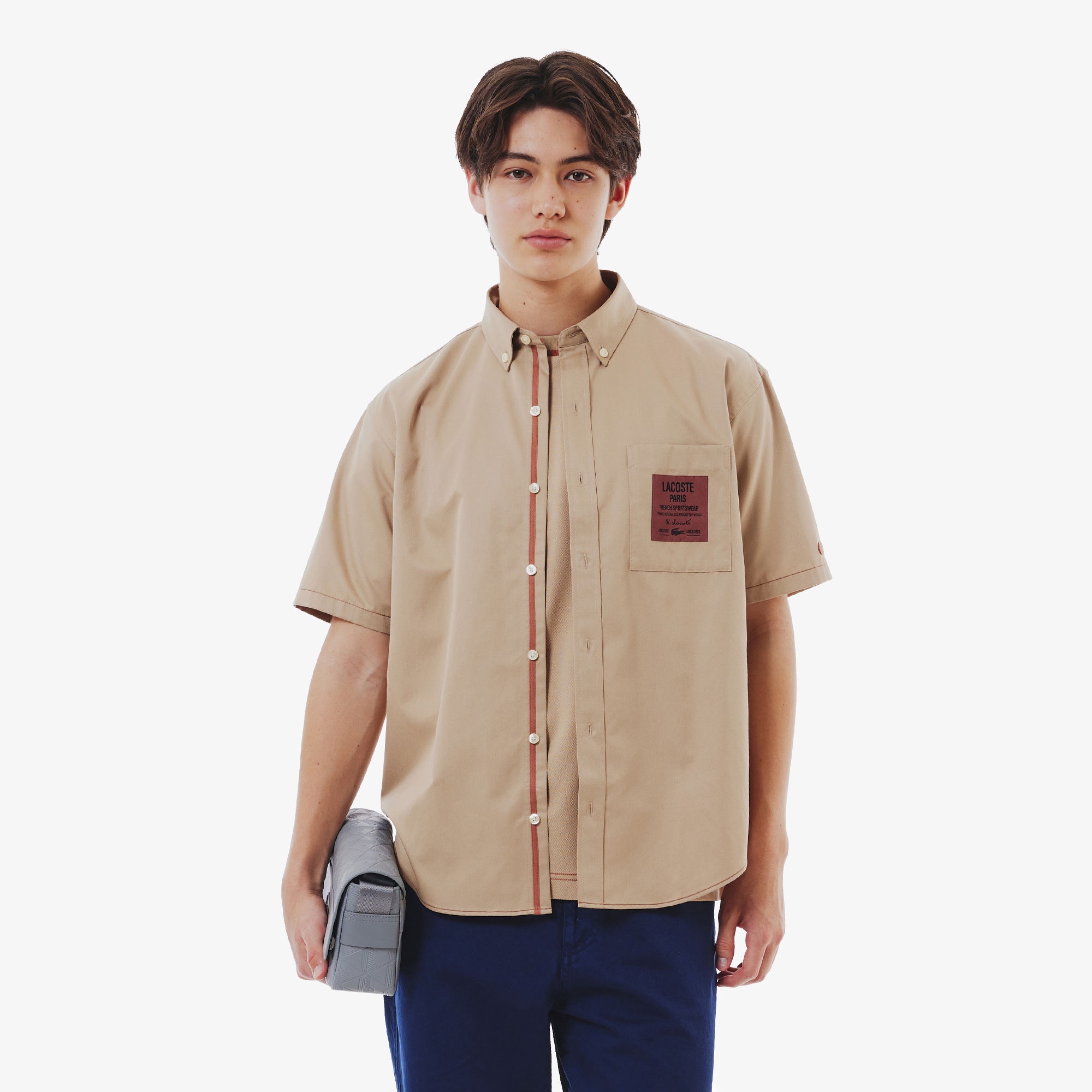 シルクブレンドネームパッチボタンダウンシャツ