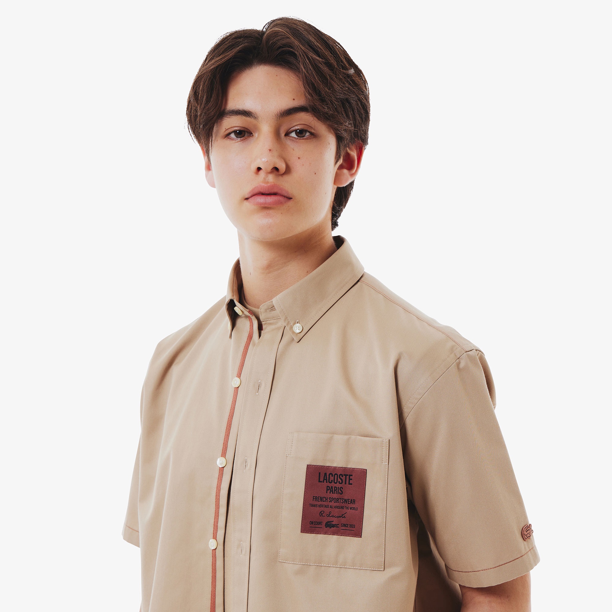 シルクブレンドネームパッチボタンダウンシャツ