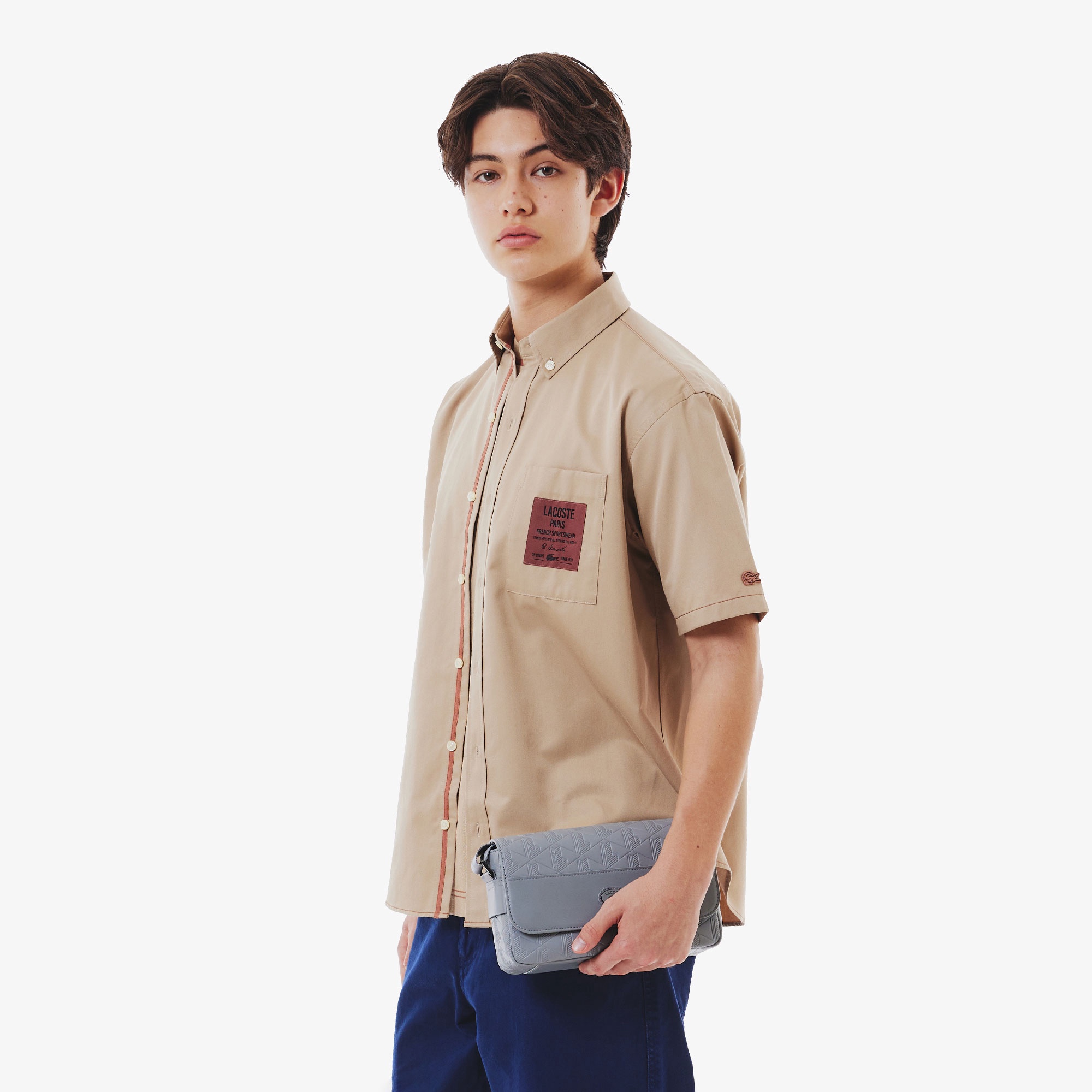 シルクブレンドネームパッチボタンダウンシャツ