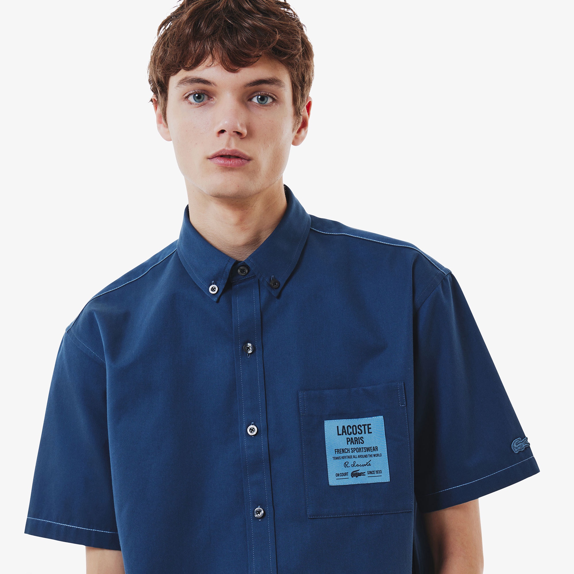 シルクブレンドネームパッチボタンダウンシャツ