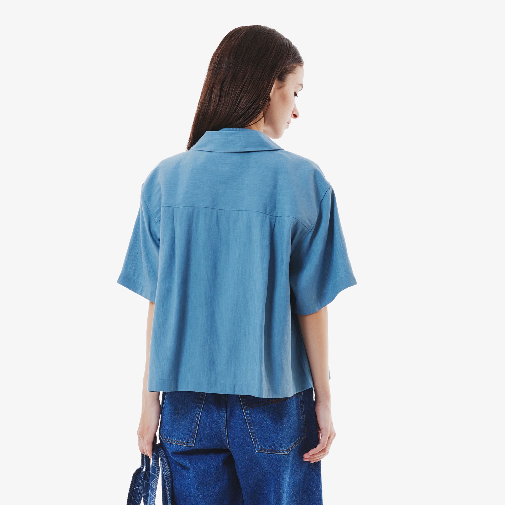 リネン×レーヨンオープンカラーシャツ