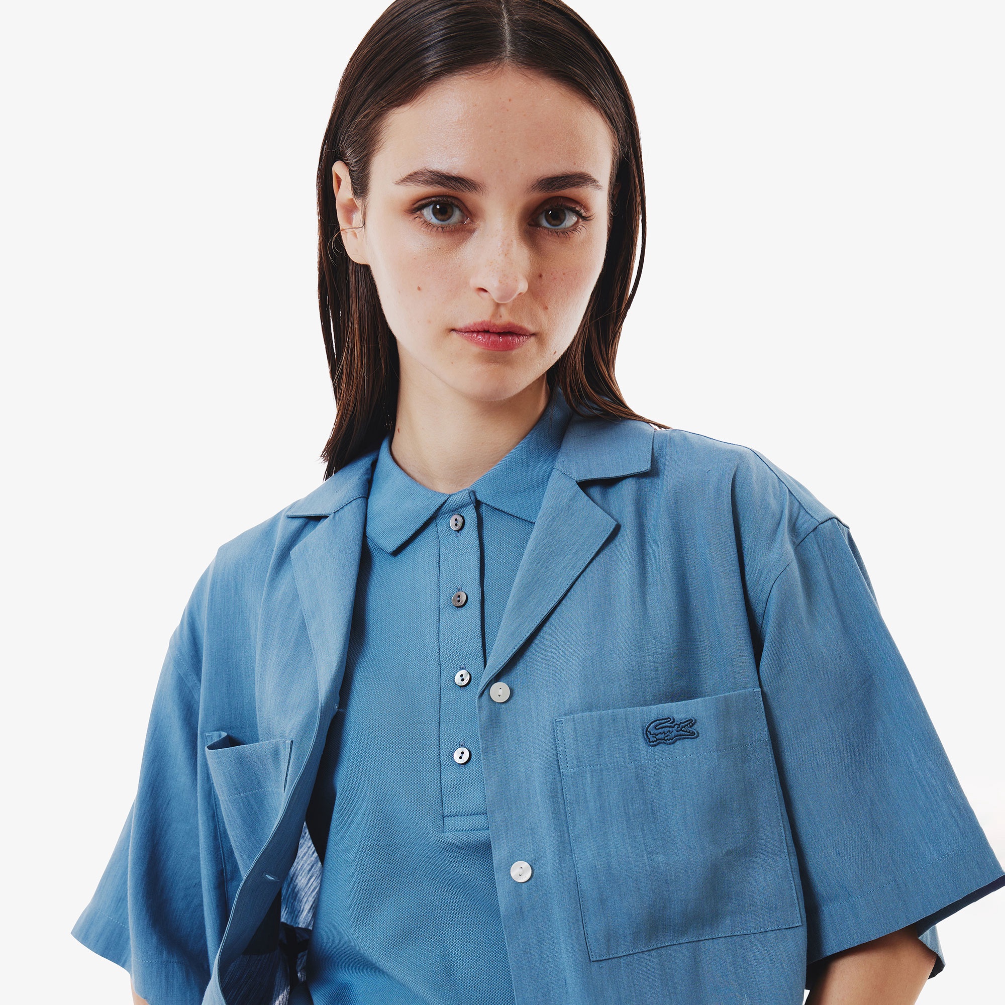 リネン×レーヨンオープンカラーシャツ