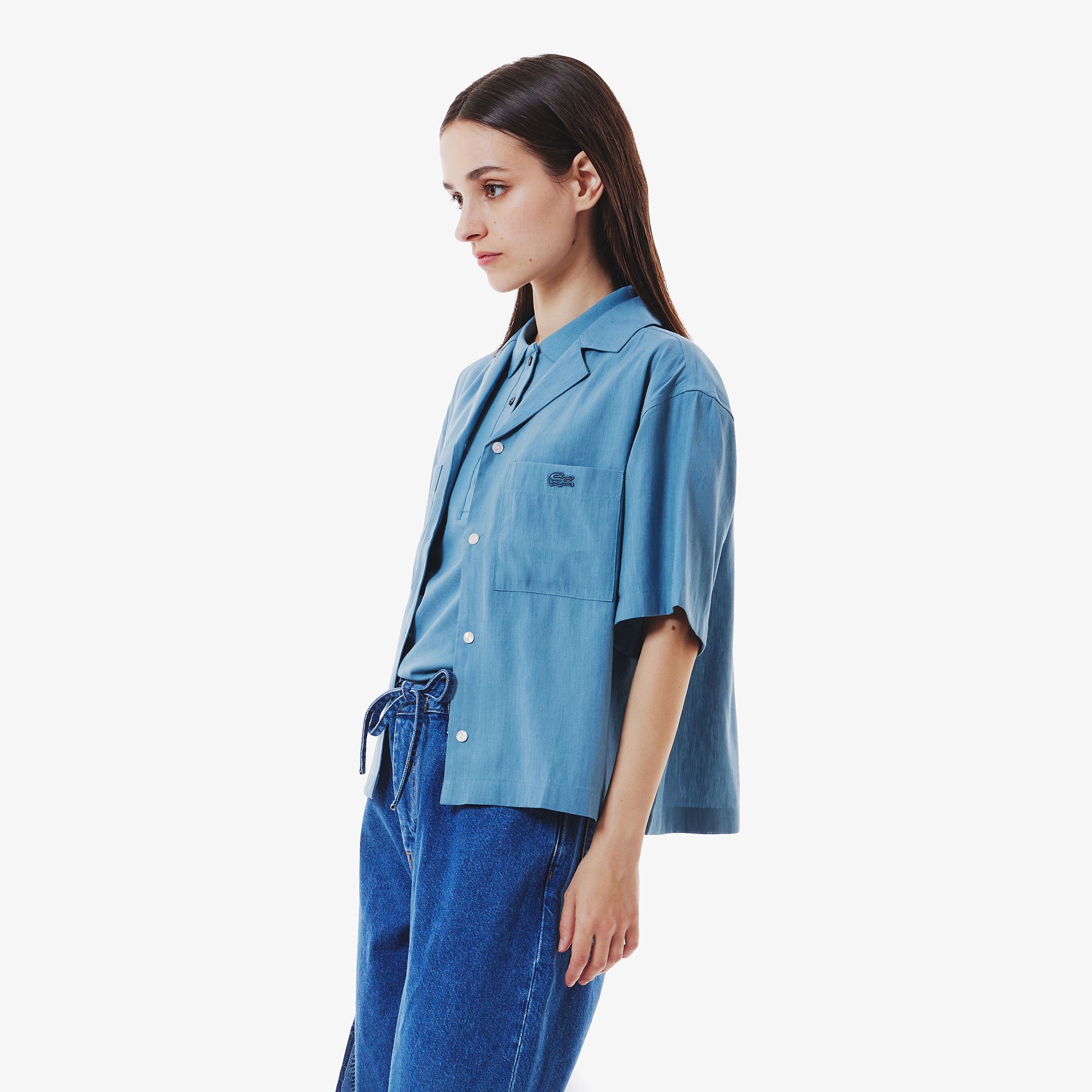 リネン×レーヨンオープンカラーシャツ