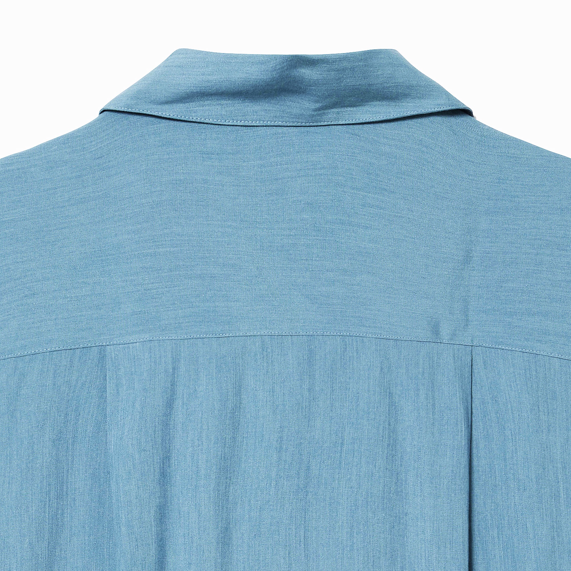 リネン×レーヨンオープンカラーシャツ