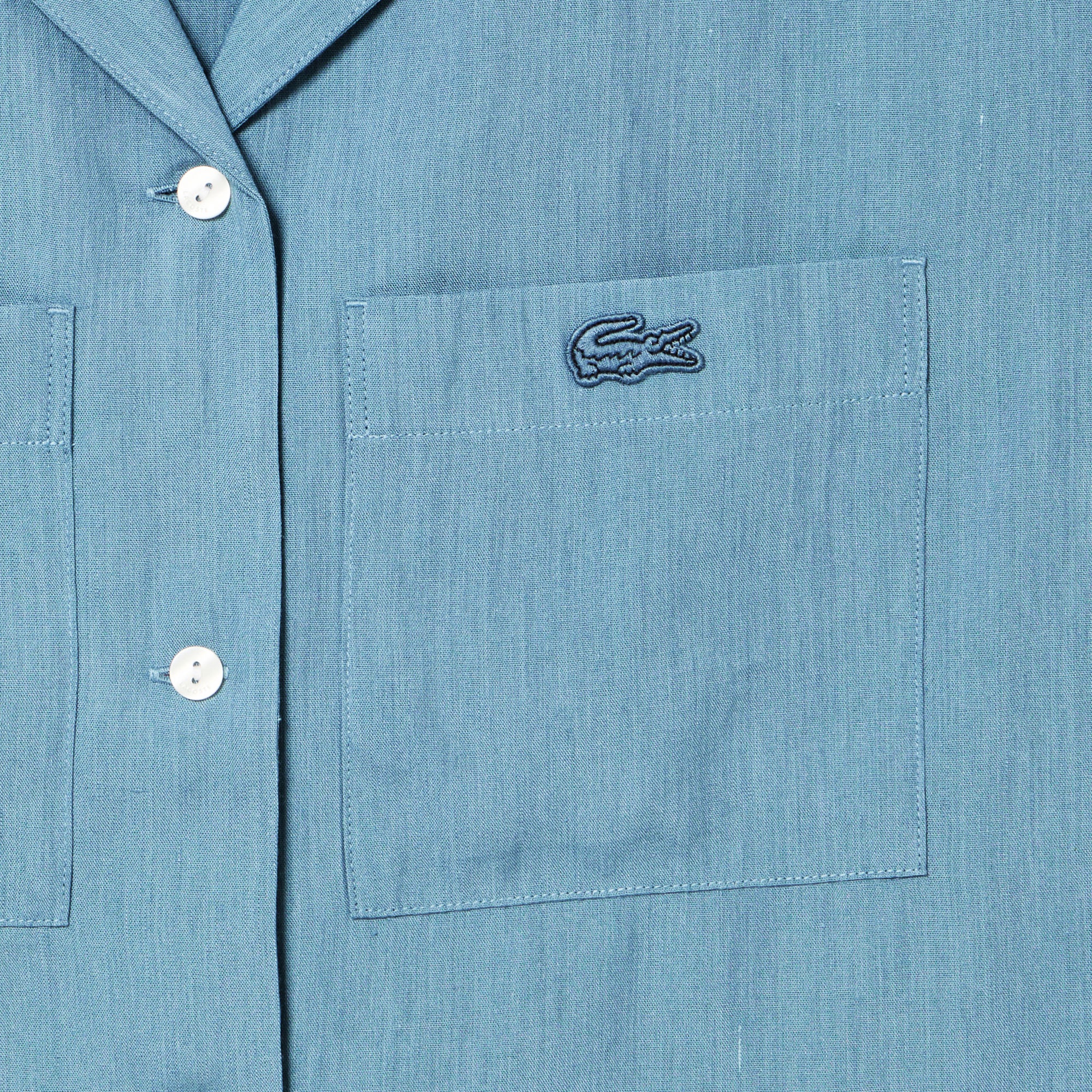 リネン×レーヨンオープンカラーシャツ