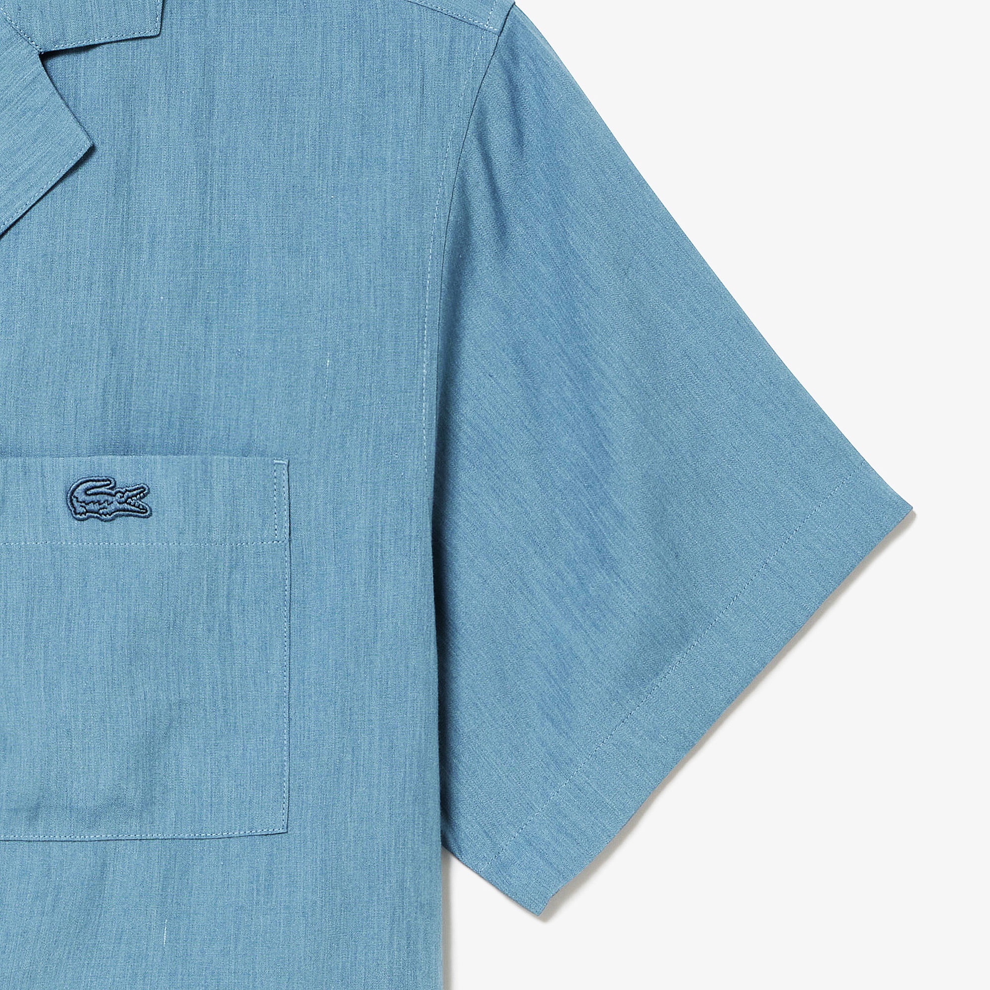 リネン×レーヨンオープンカラーシャツ