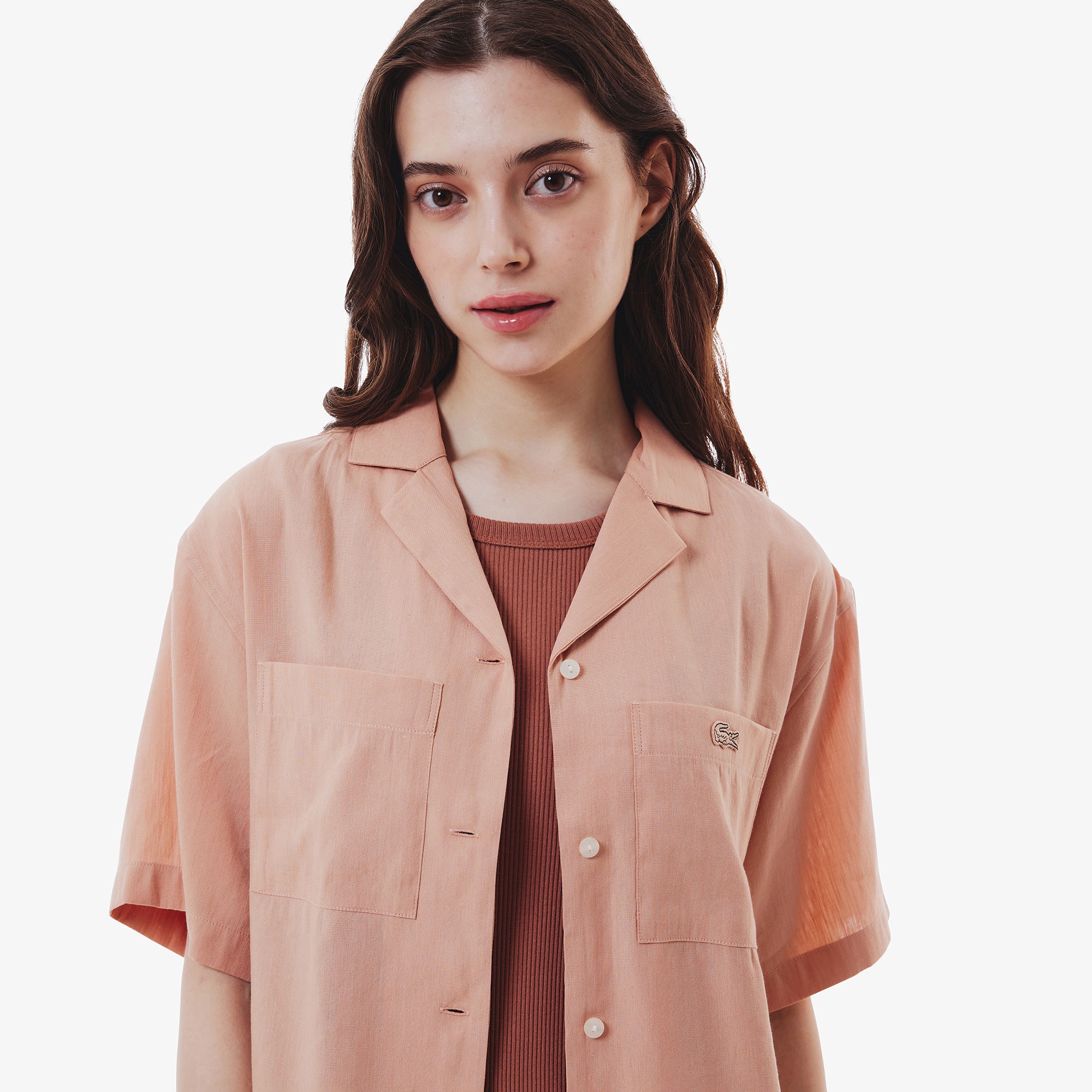 リネン×レーヨンオープンカラーシャツ