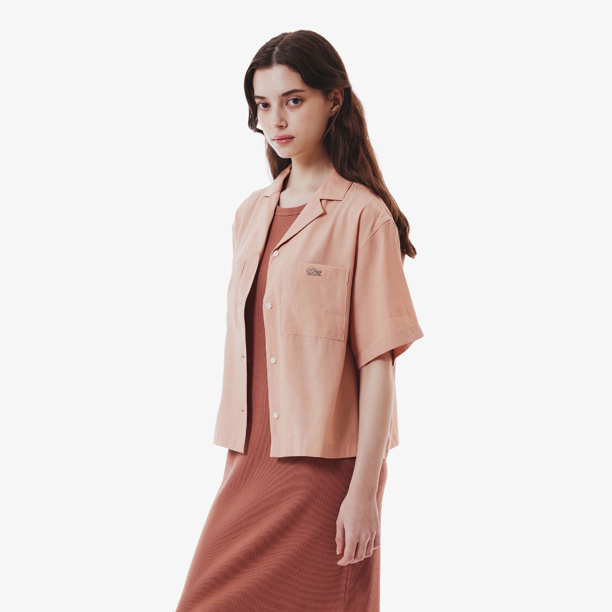 リネン×レーヨンオープンカラーシャツ