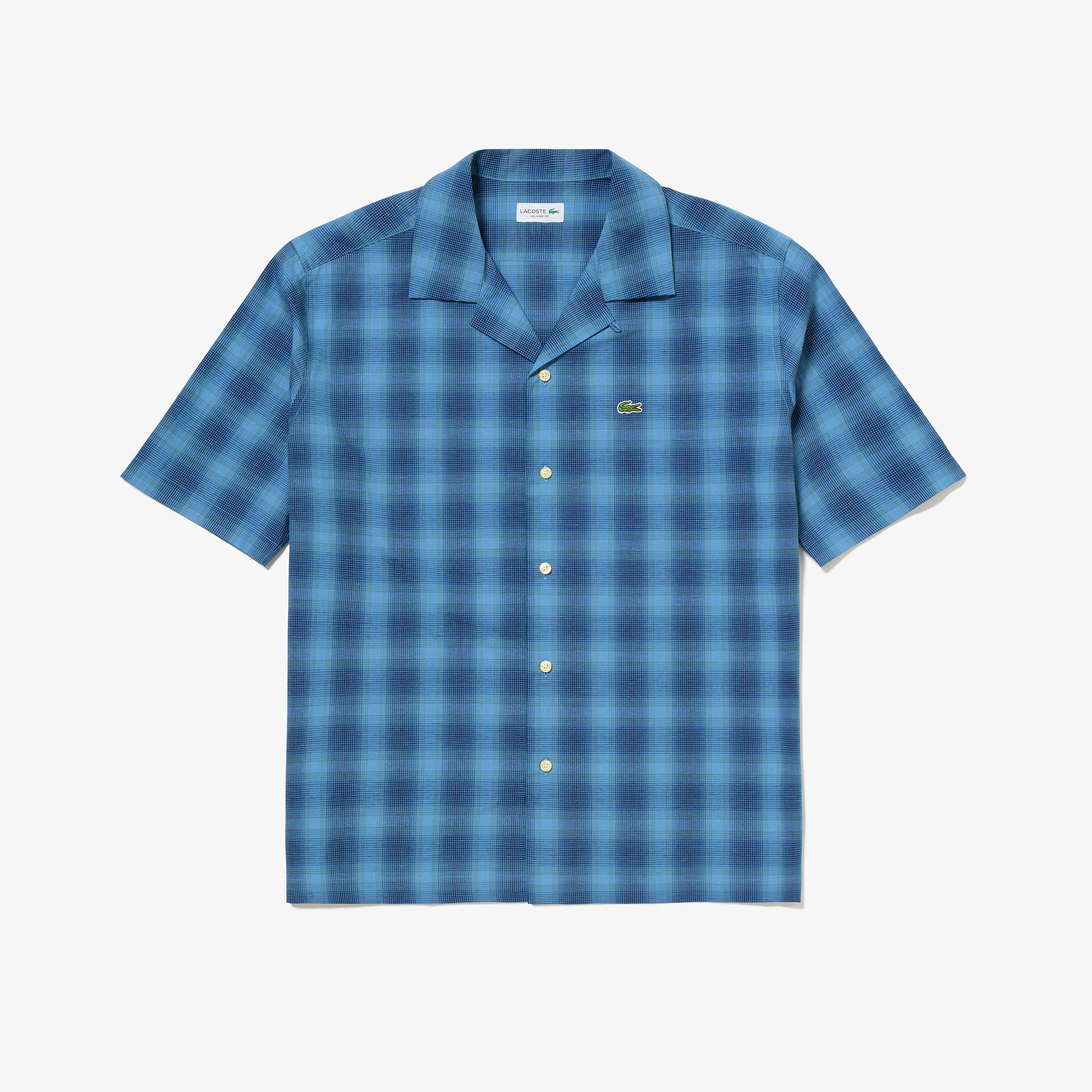 リネンブレンドオープンカラーオンブレチェックシャツ