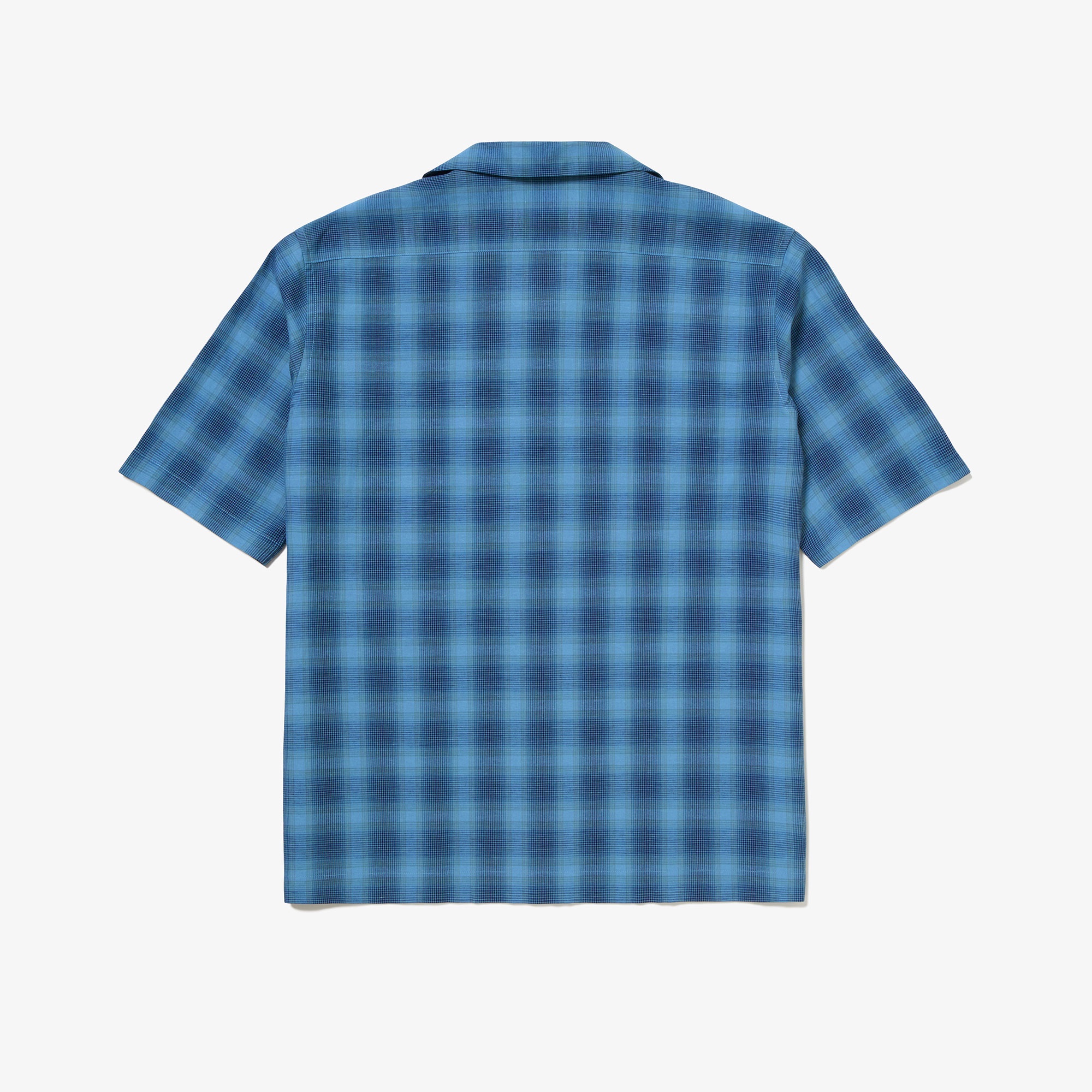 リネンブレンドオープンカラーオンブレチェックシャツ