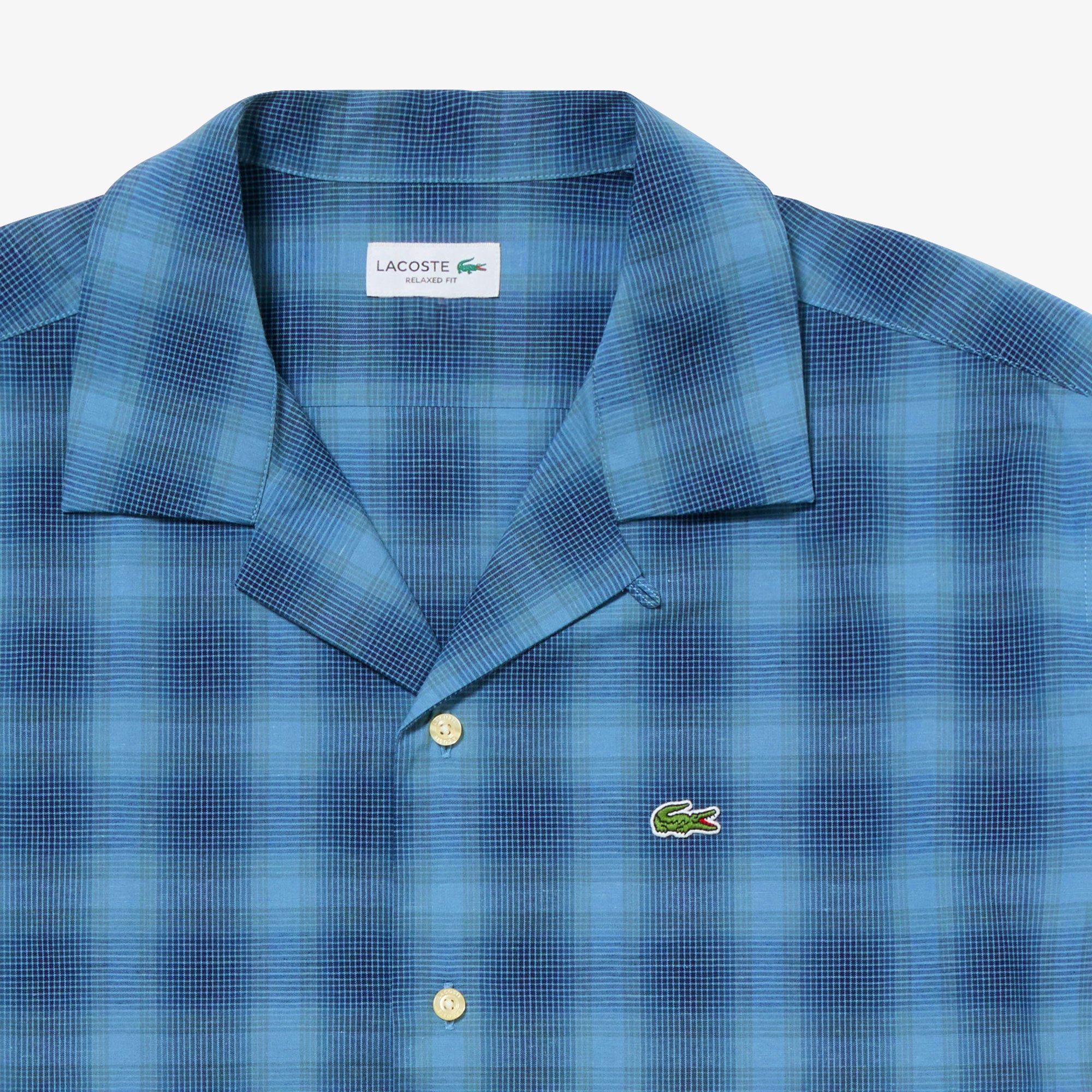 リネンブレンドオープンカラーオンブレチェックシャツ