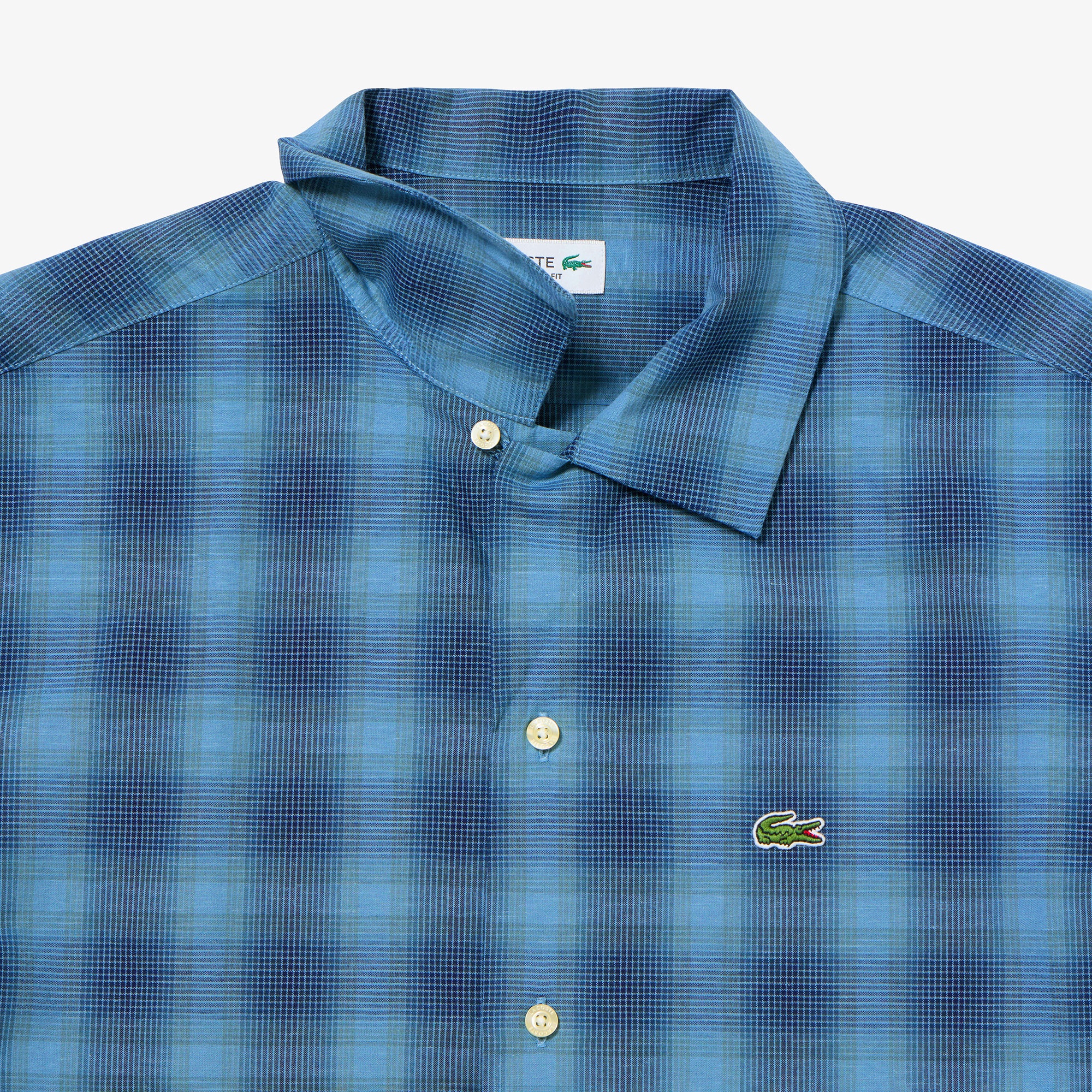 リネンブレンドオープンカラーオンブレチェックシャツ