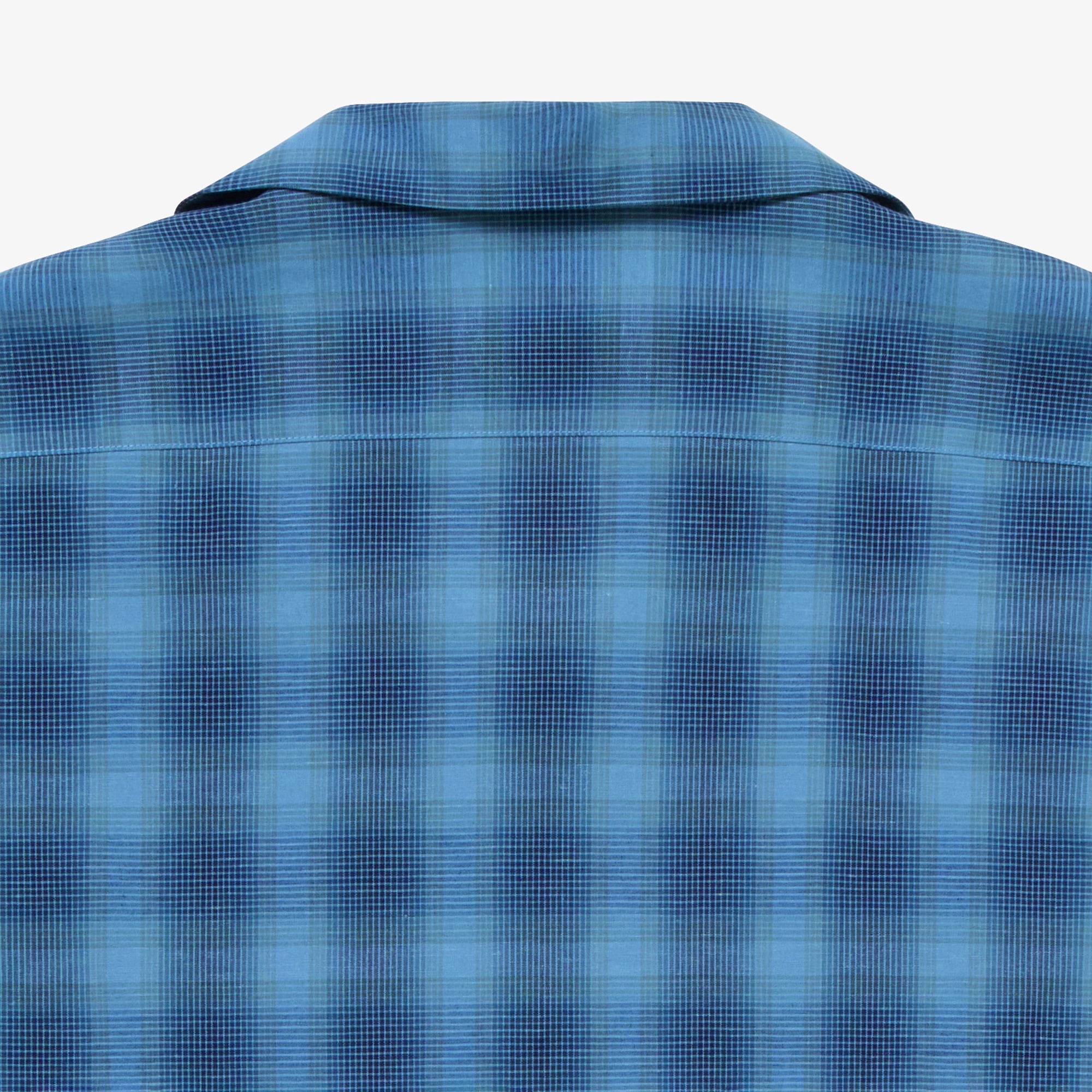 リネンブレンドオープンカラーオンブレチェックシャツ