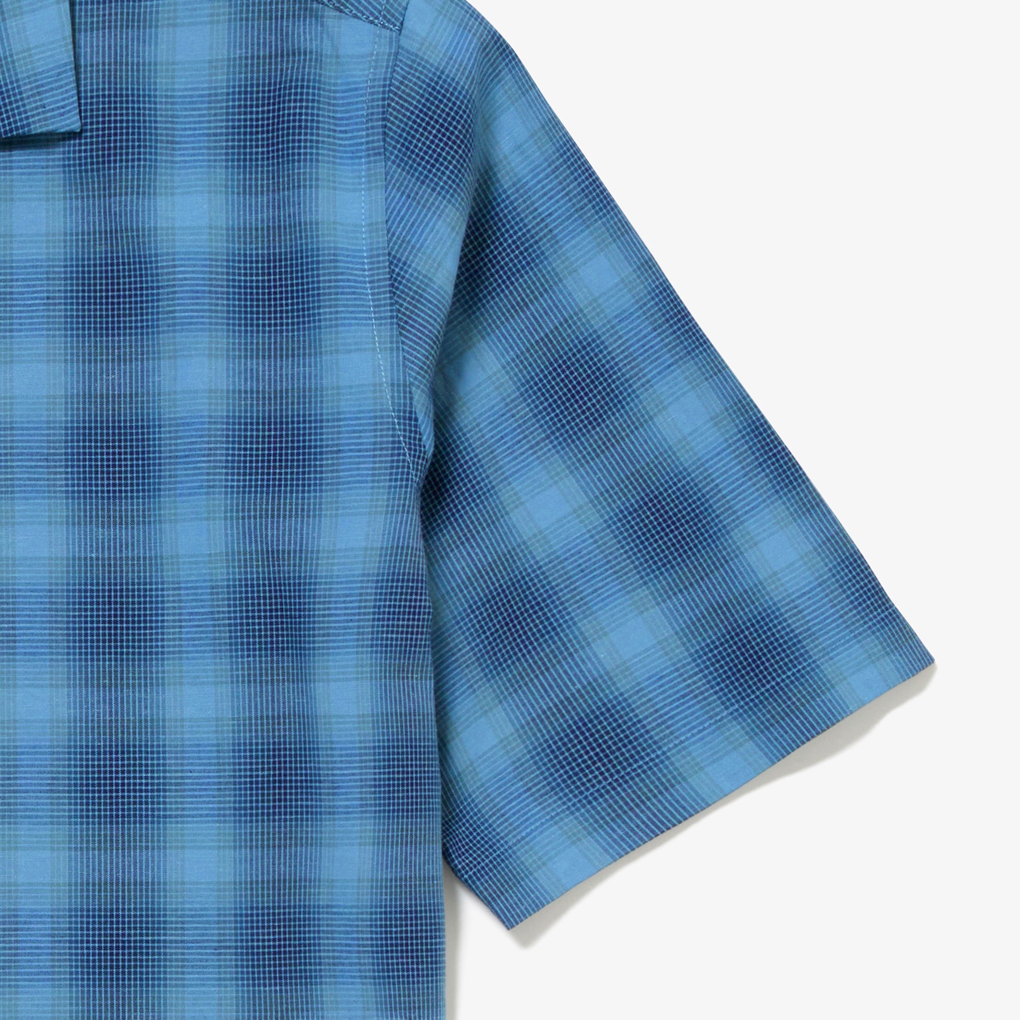 リネンブレンドオープンカラーオンブレチェックシャツ