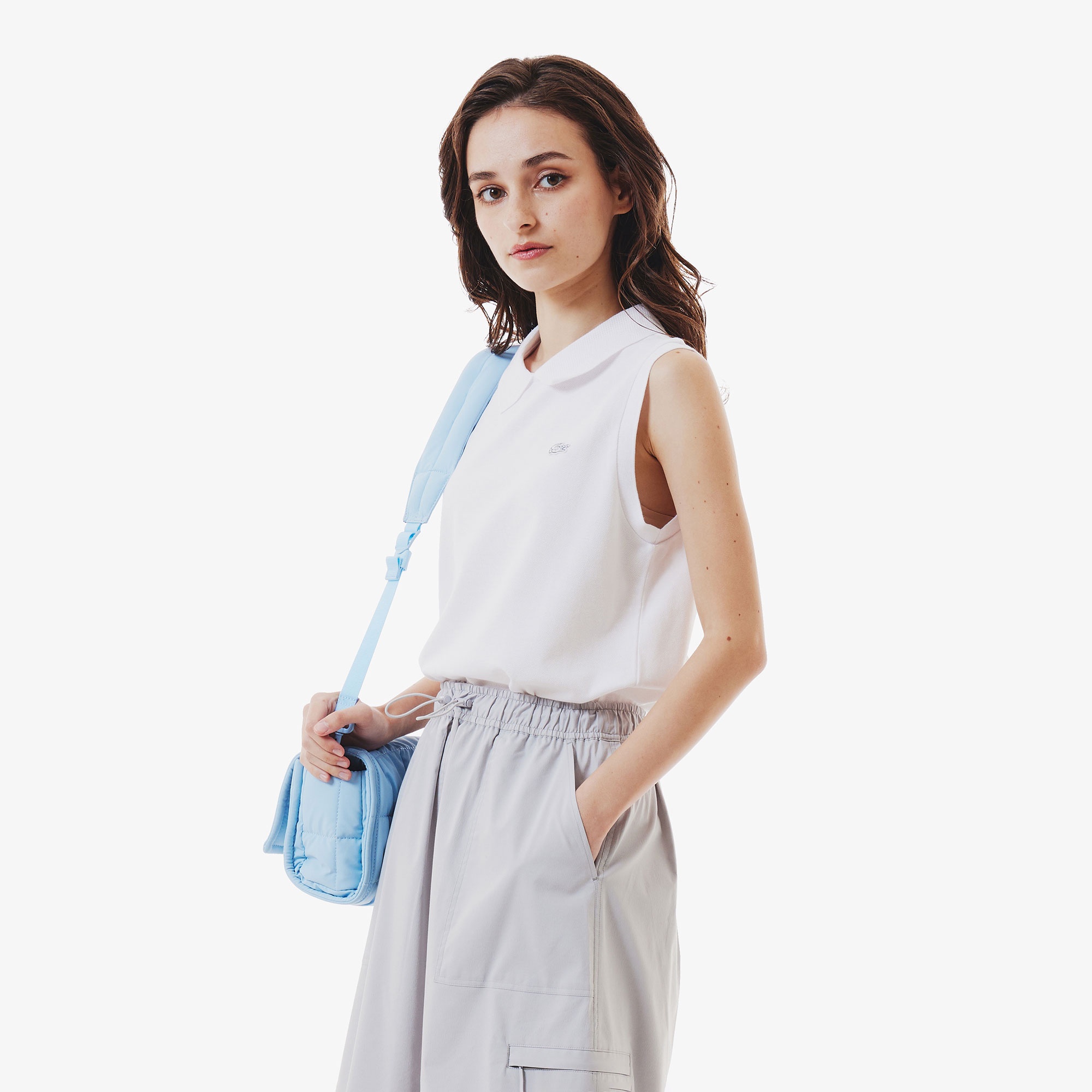 バックボタンノースリーブポロシャツ