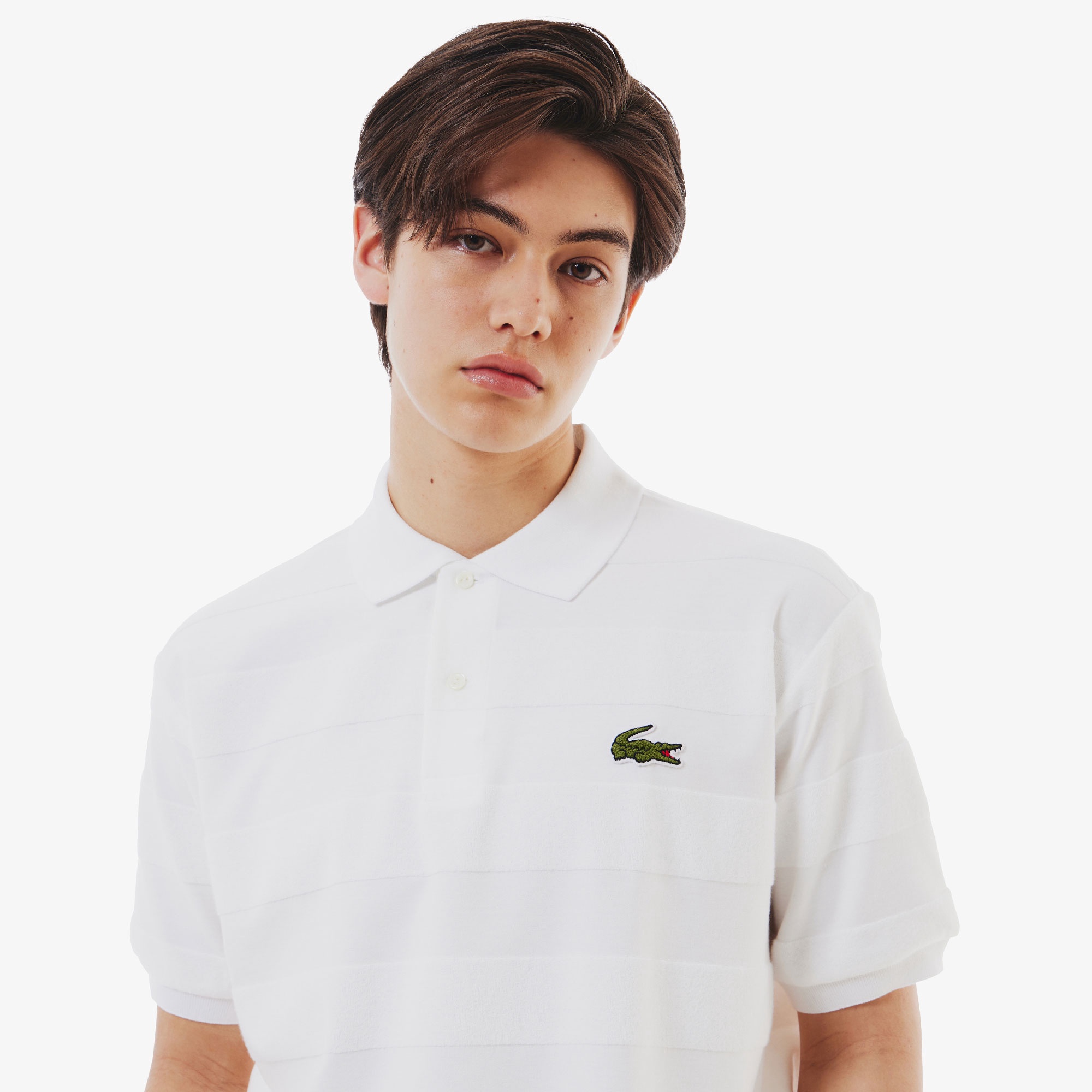 パイル地切り替え同色ボーダーポロシャツ