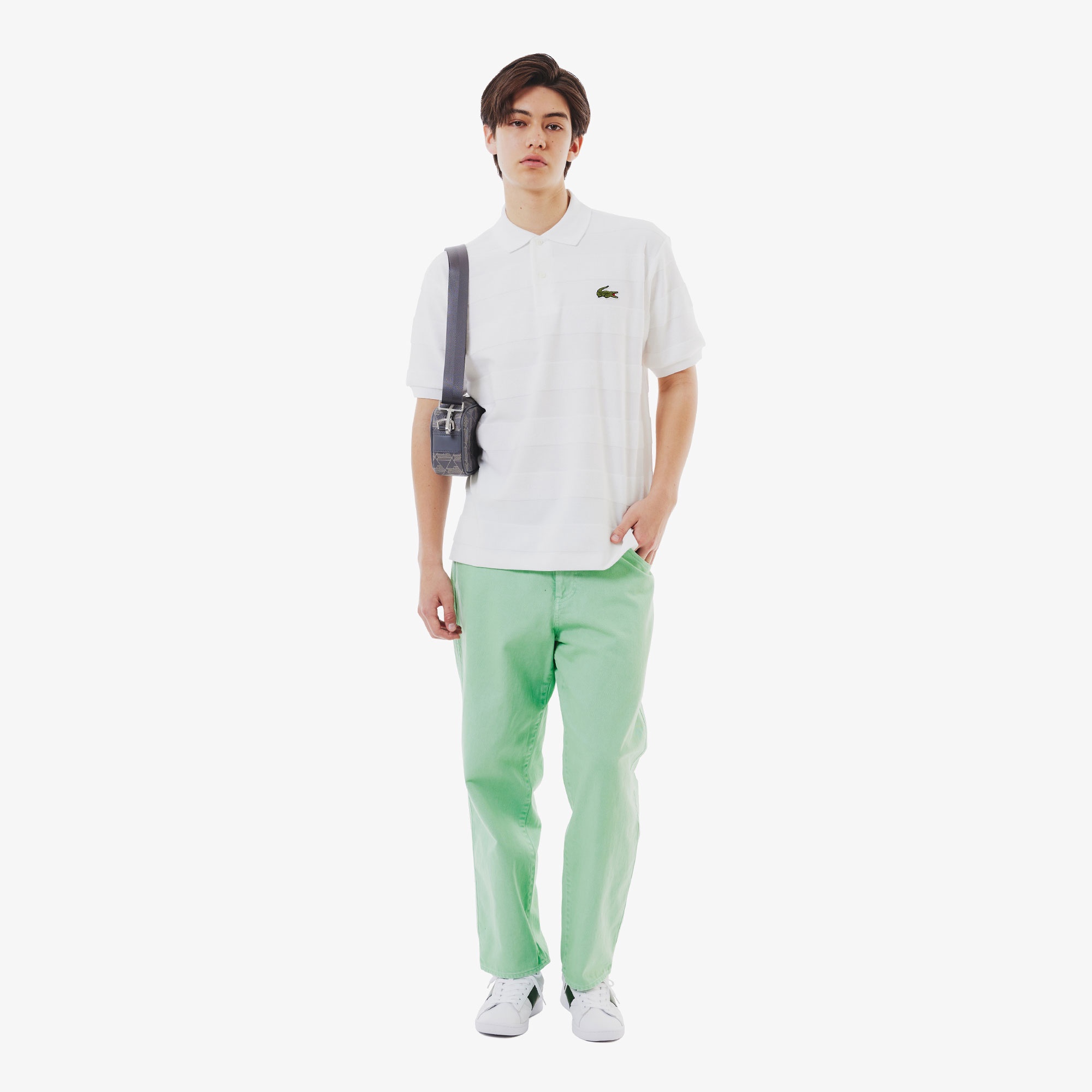 パイル地切り替え同色ボーダーポロシャツ