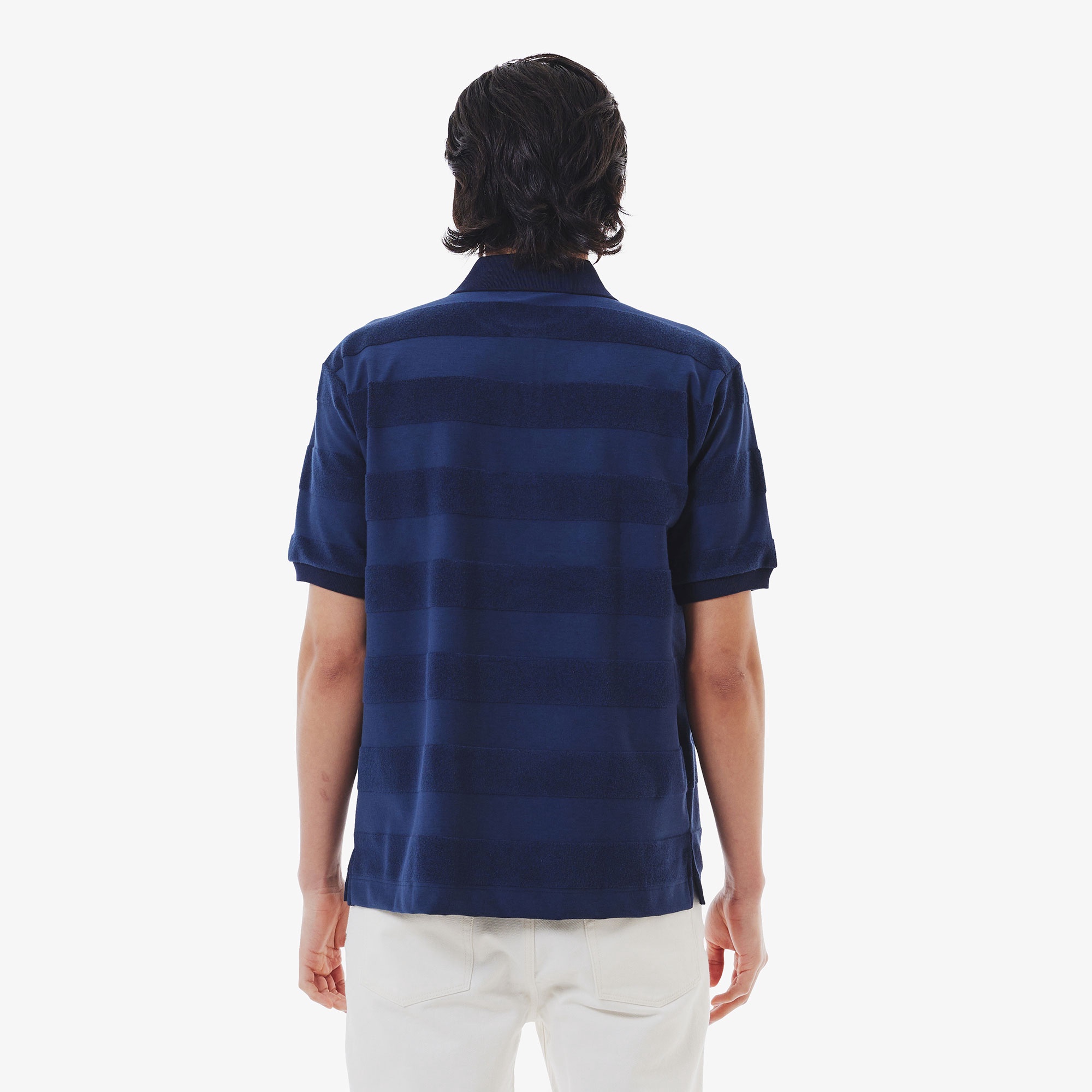 パイル地切り替え同色ボーダーポロシャツ