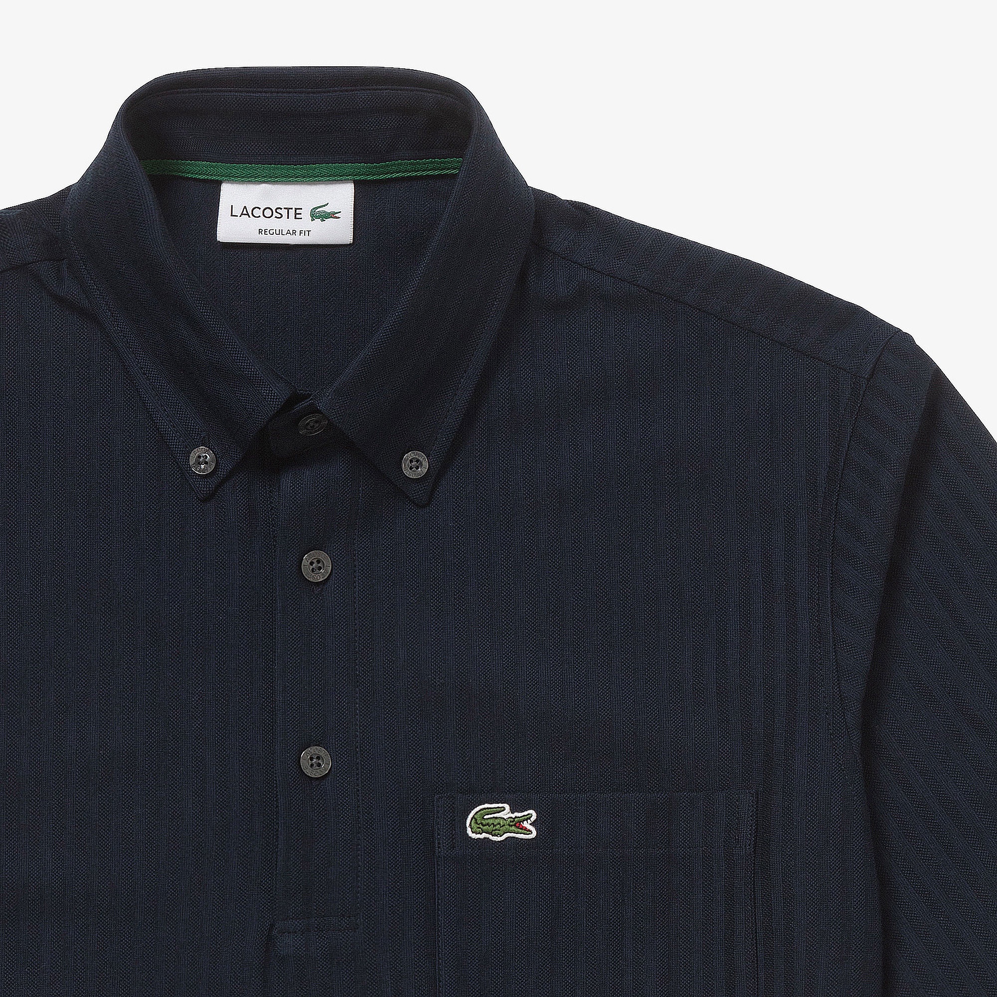 鹿の子地切り替え同色ストライプボタンダウンポロシャツ