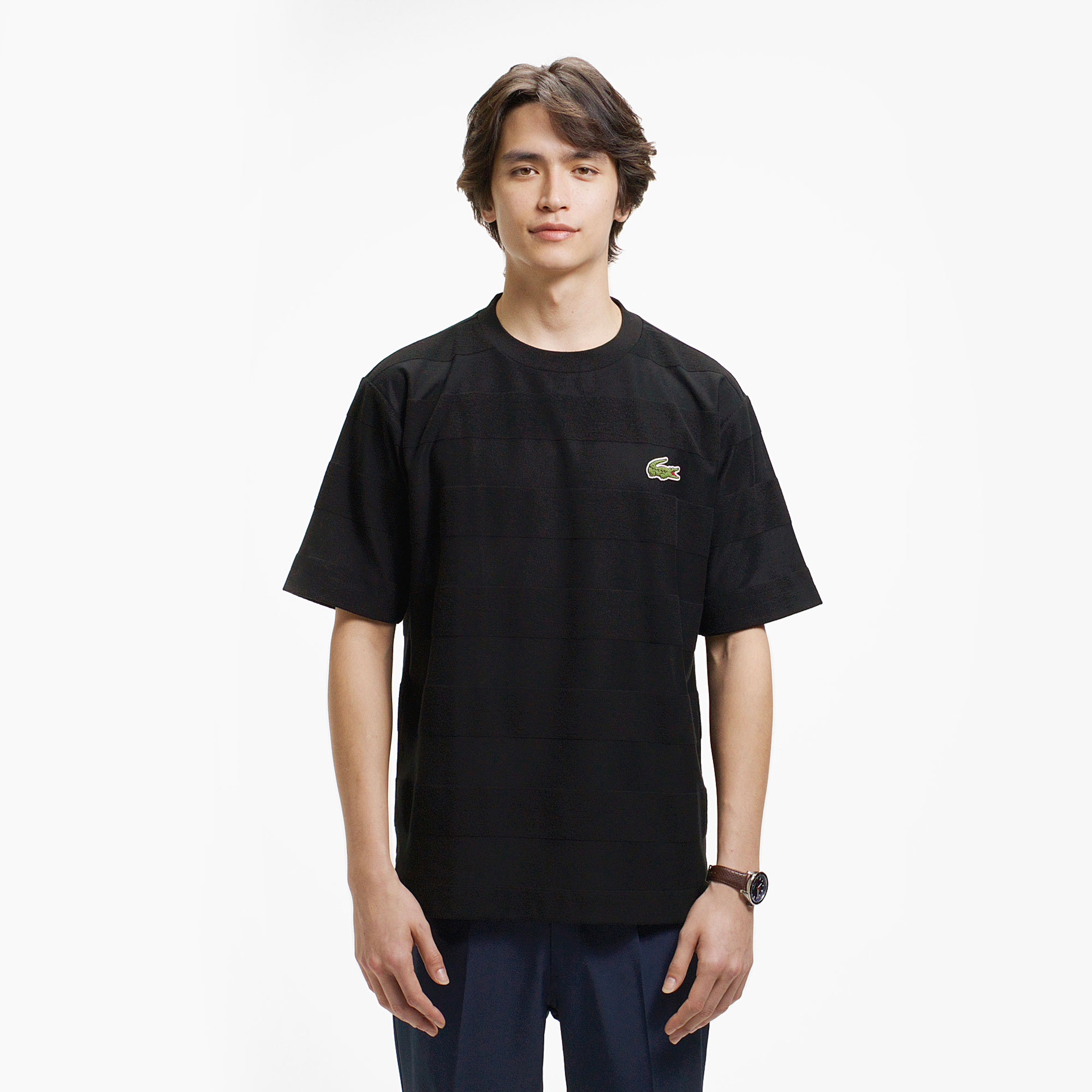 パイル地切り替え同色ボーダーTシャツ