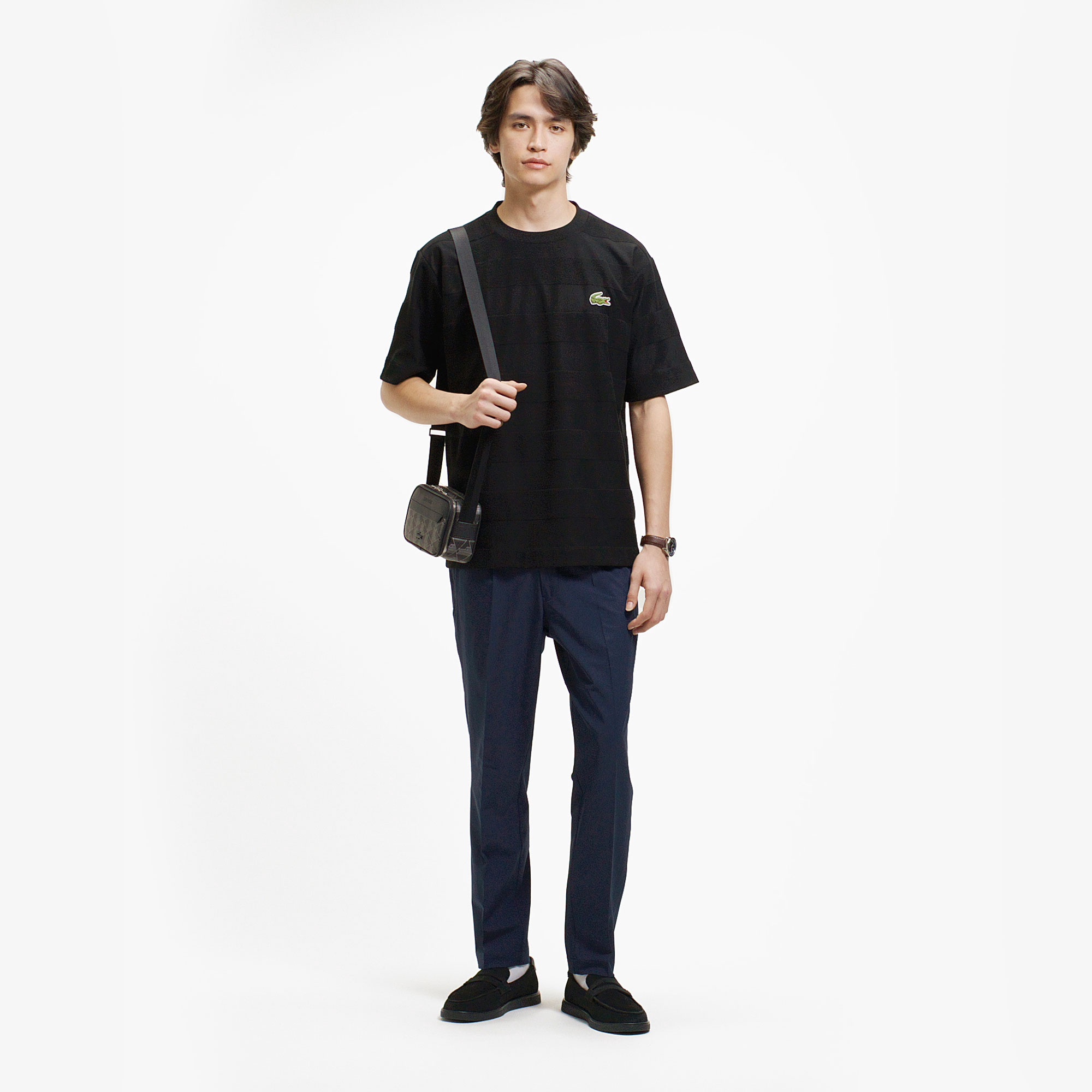 パイル地切り替え同色ボーダーTシャツ