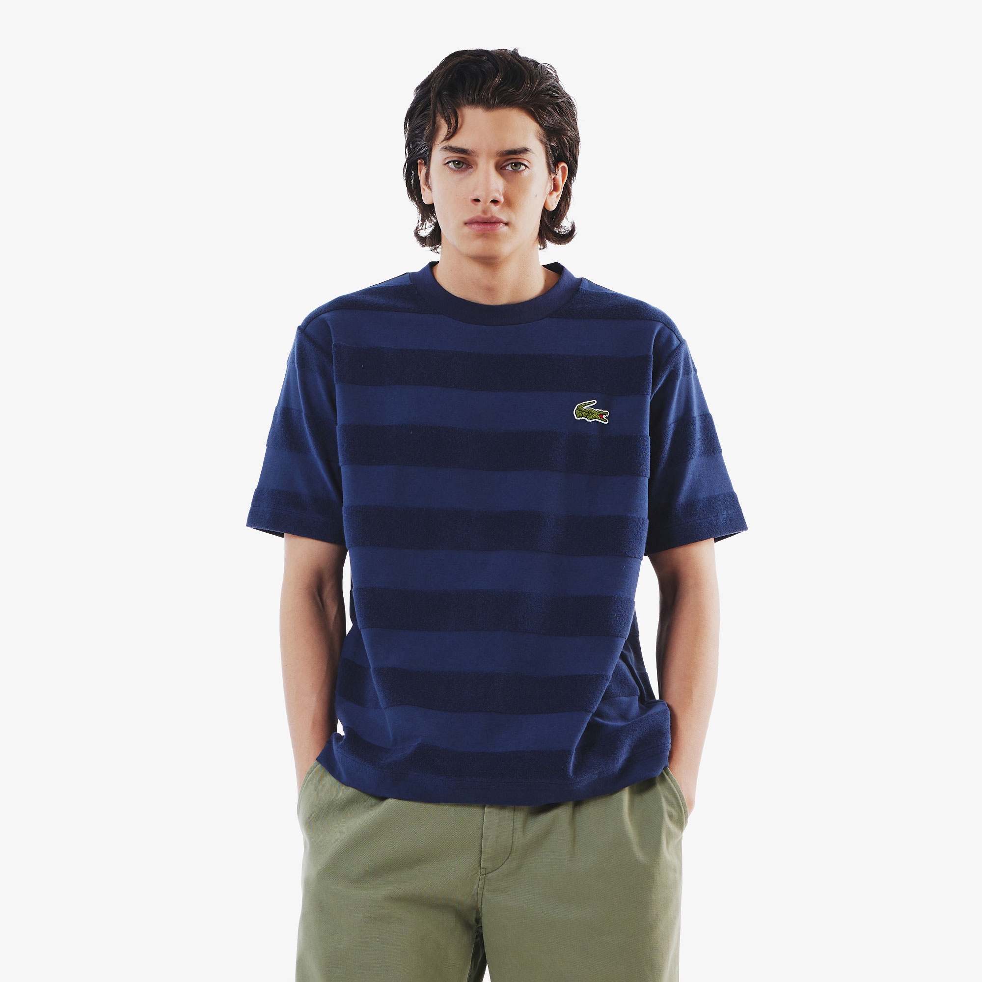 パイル地切り替え同色ボーダーTシャツ