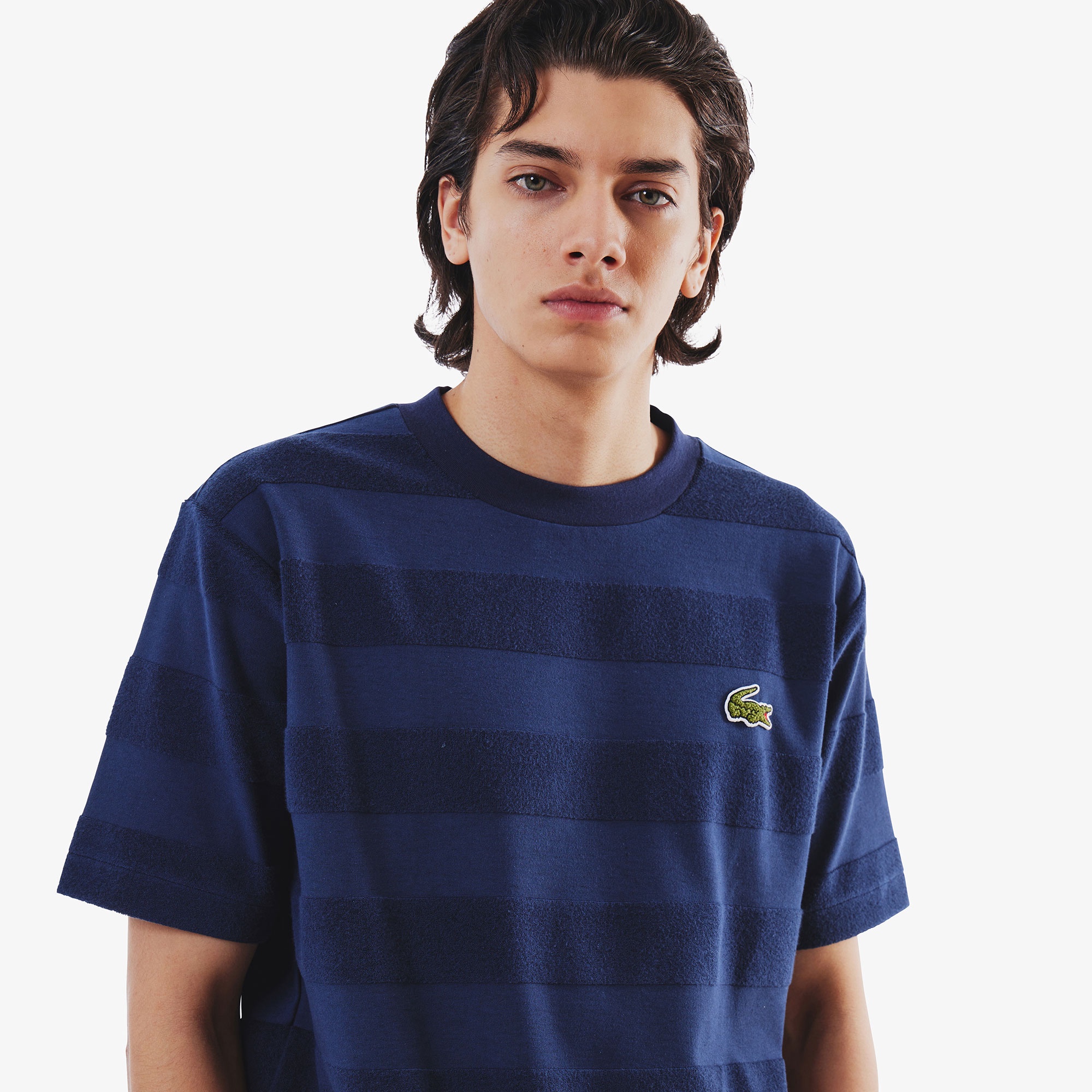 パイル地切り替え同色ボーダーTシャツ