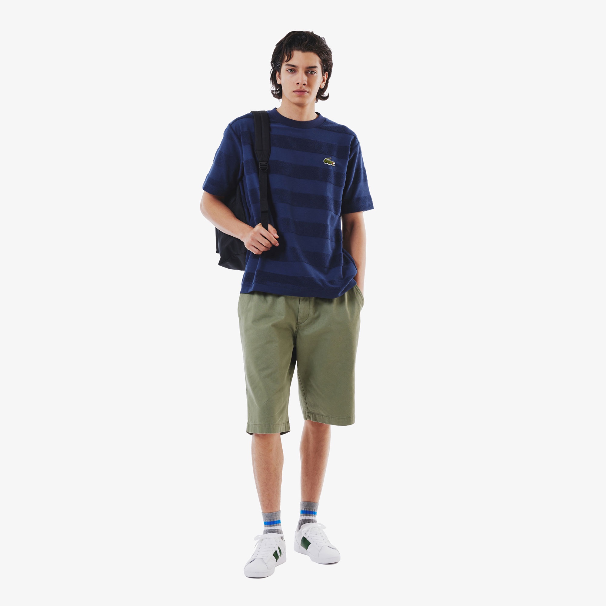 パイル地切り替え同色ボーダーTシャツ