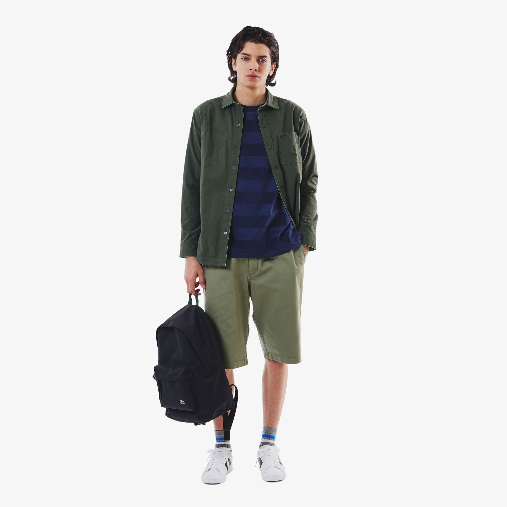 パイル地切り替え同色ボーダーTシャツ