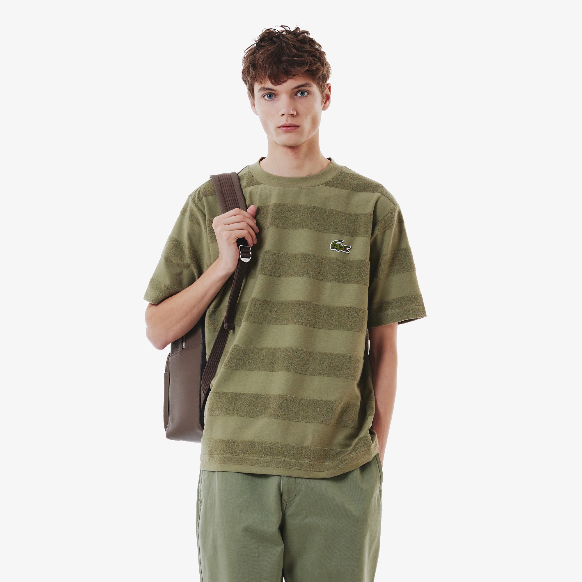 パイル地切り替え同色ボーダーTシャツ